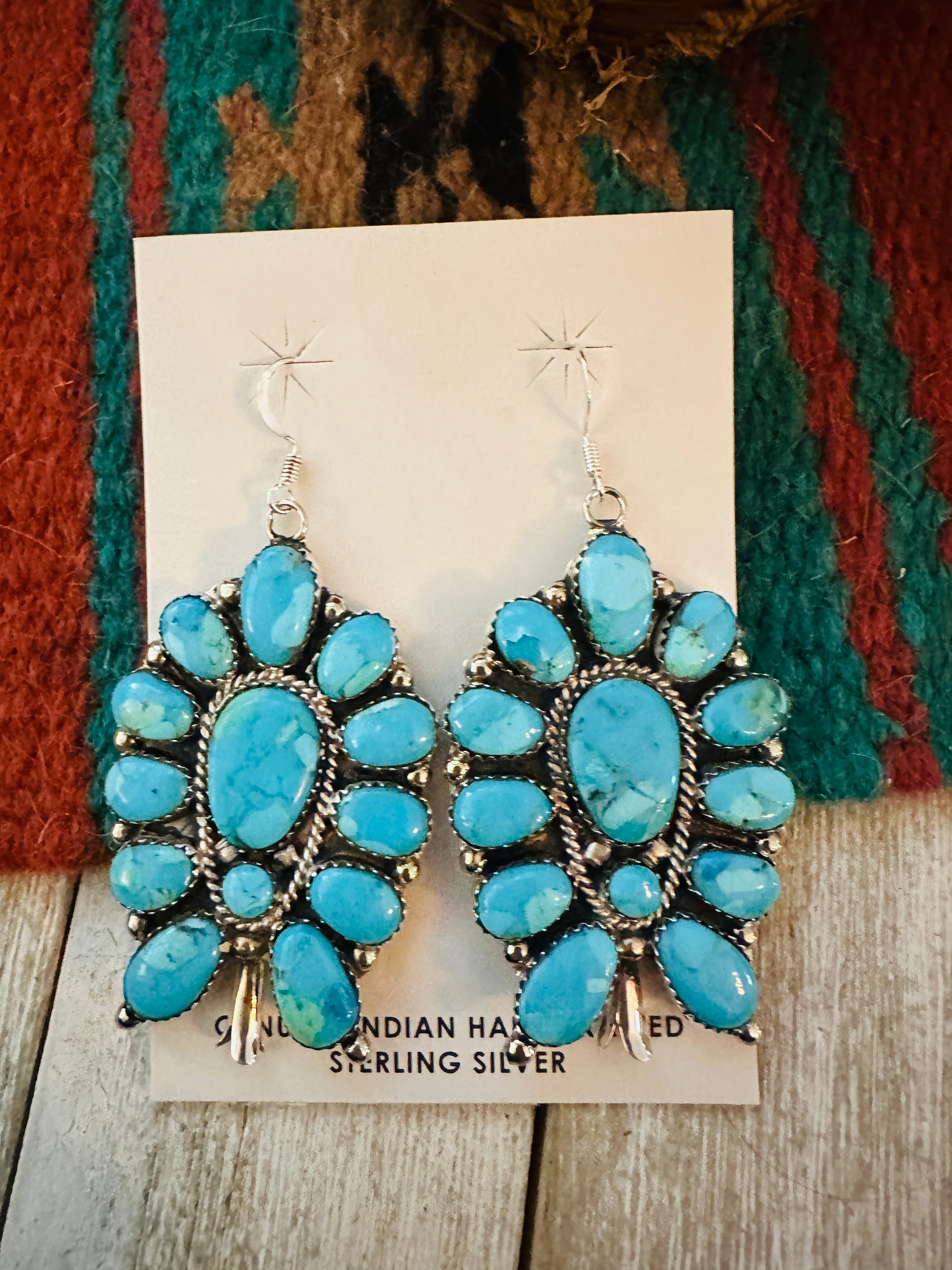 Handcrafted Sterling Silver & Turquoise Cluster Blossom Dangle Earrings