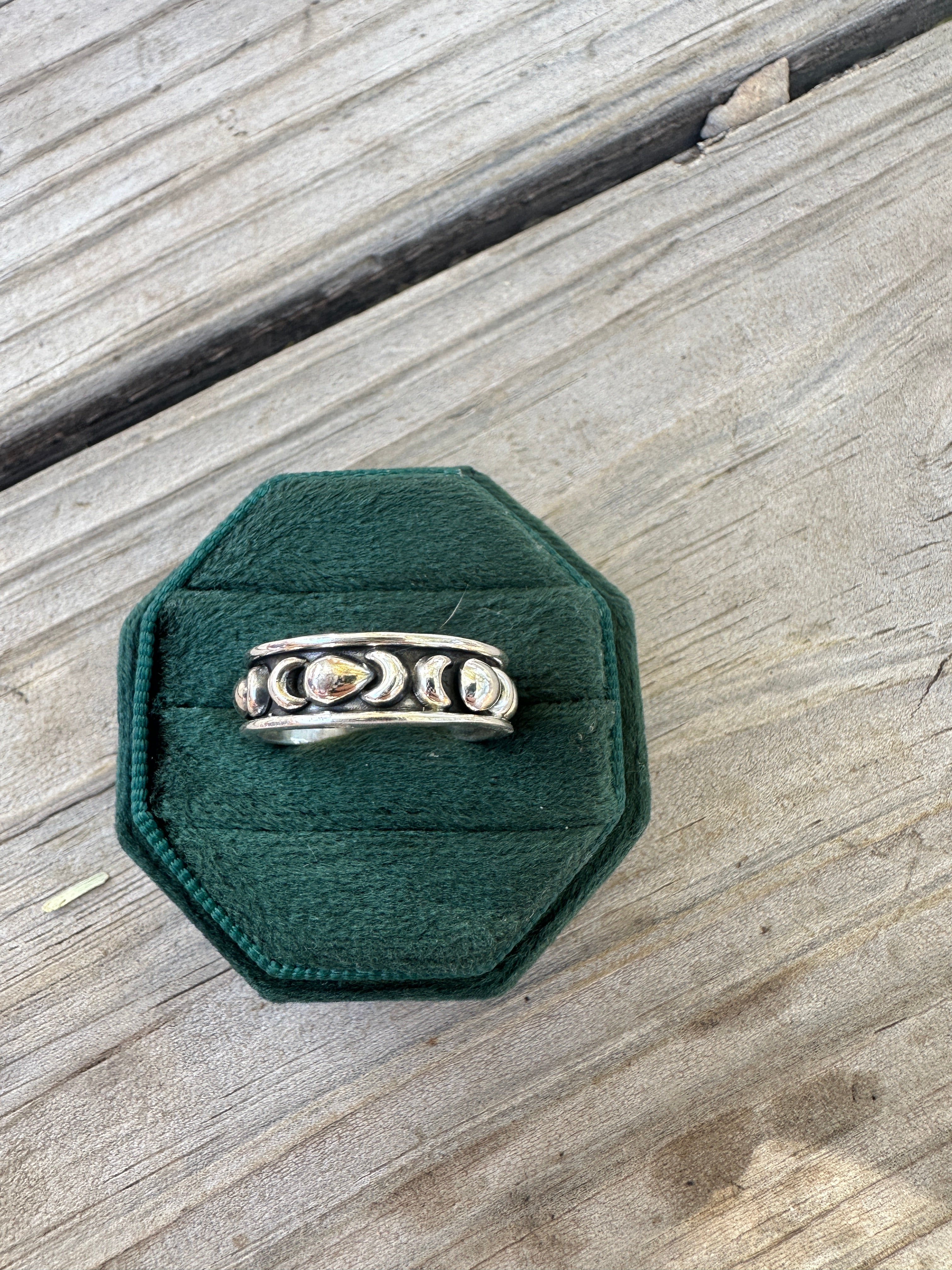 Beautiful Handmade Sterling Silver Adjustable Silver Ball Moon Ring Band pool