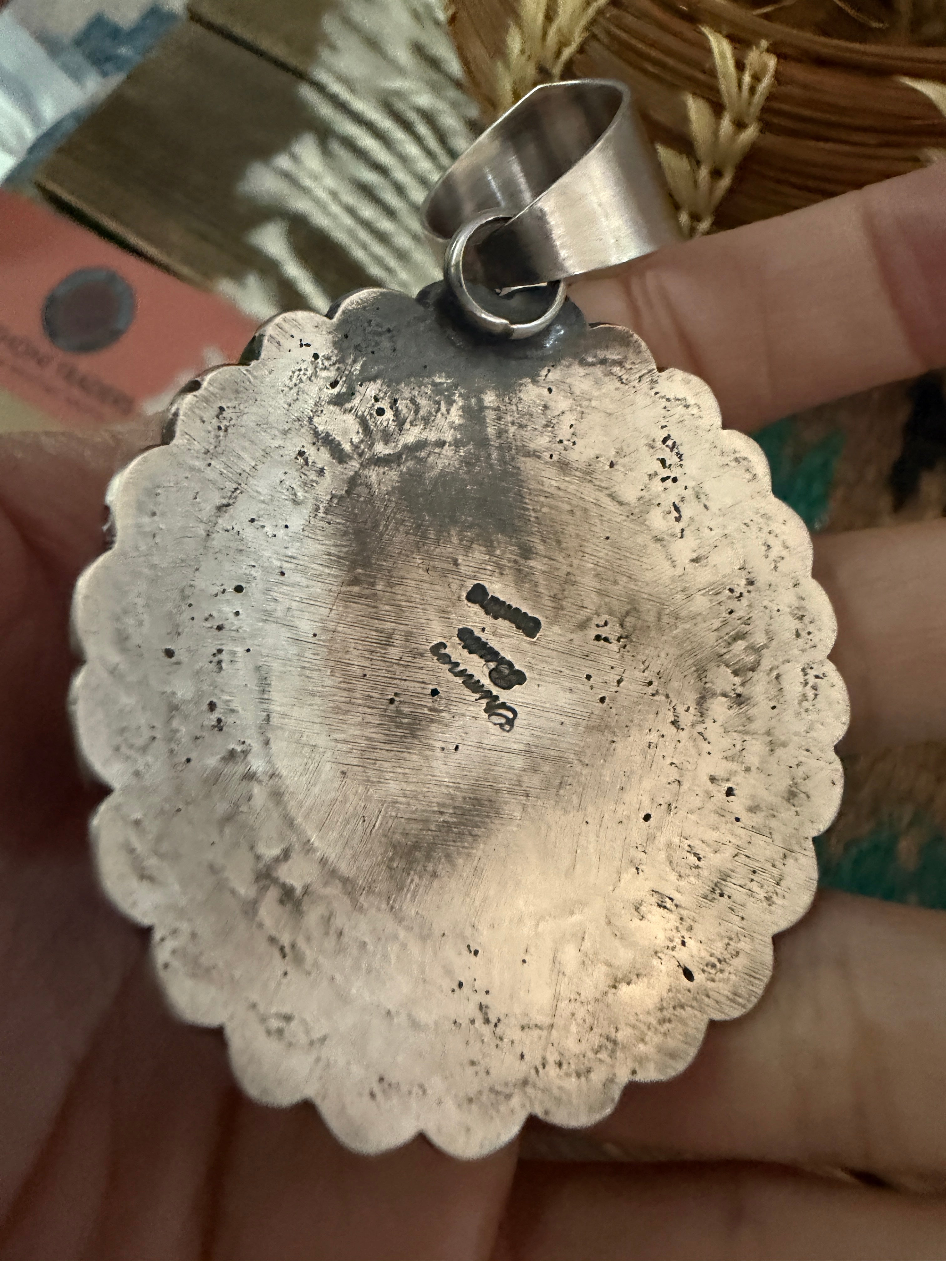 Handcrafted Sterling Silver & Golden Hills Turquoise Concho Pendant by Chimney Butte