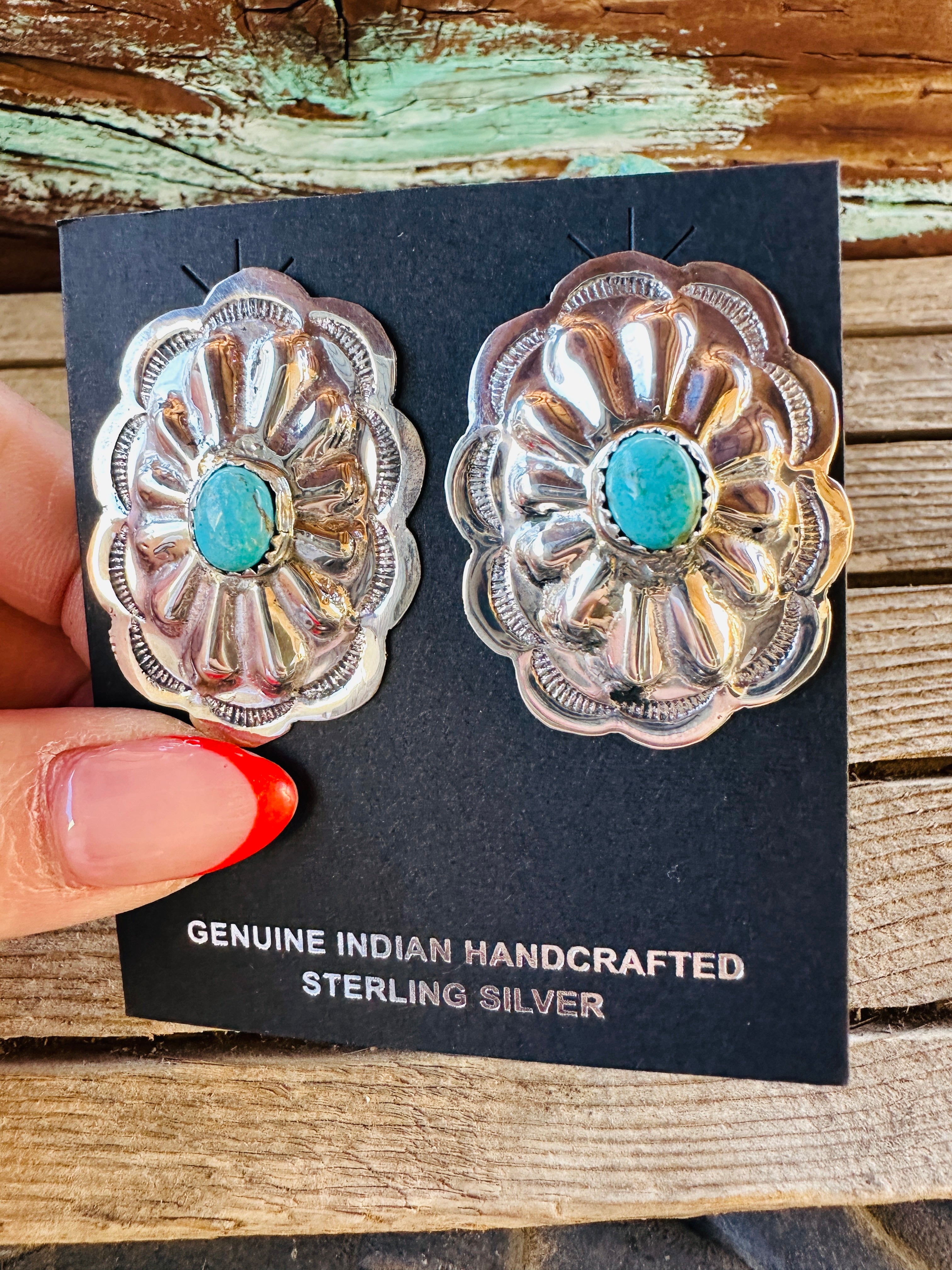 Handcrafted Turquoise & Sterling Silver Concho Post Earrings