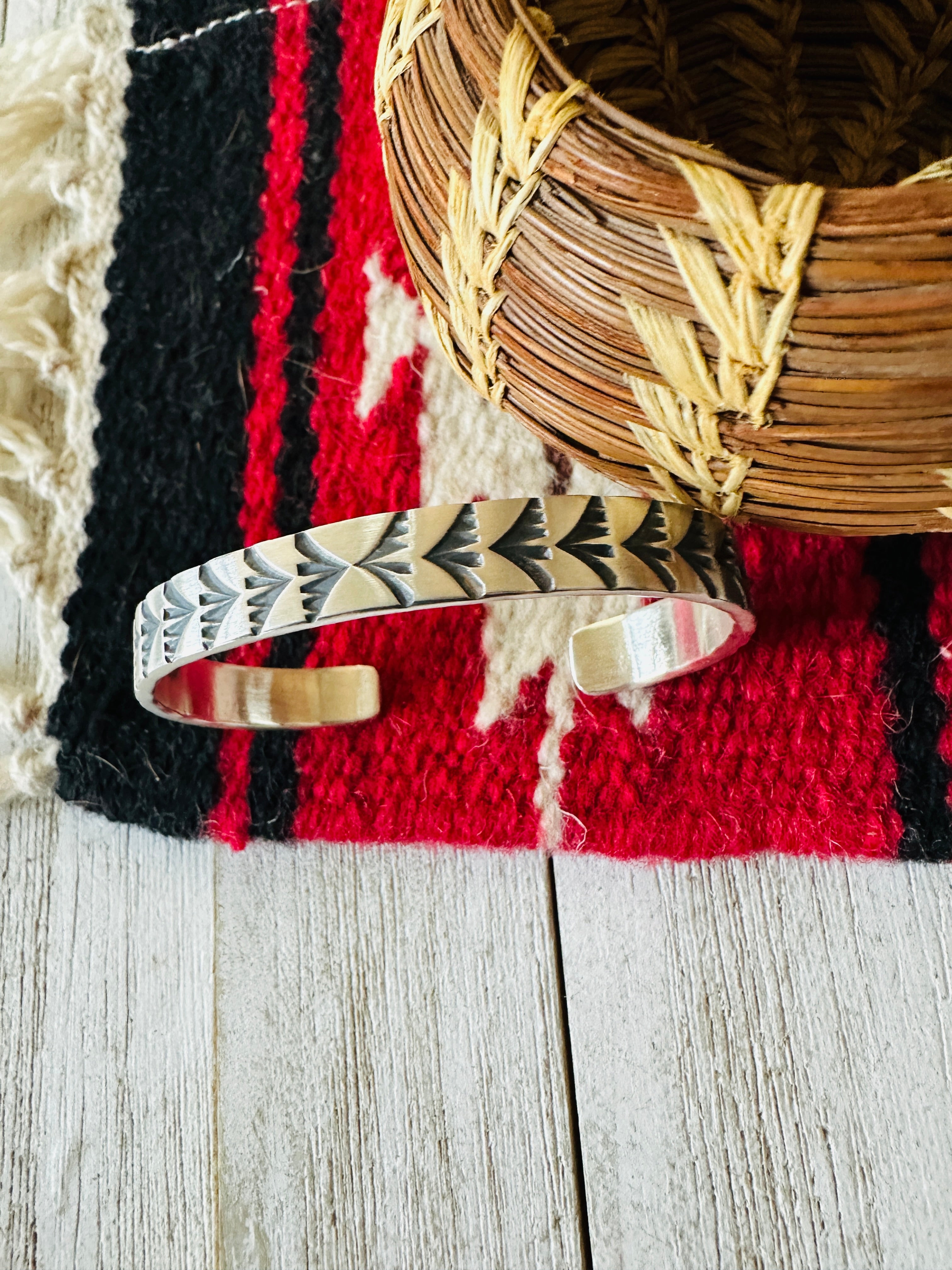 Navajo Hand Stamped Sterling Silver Cuff Bracelet