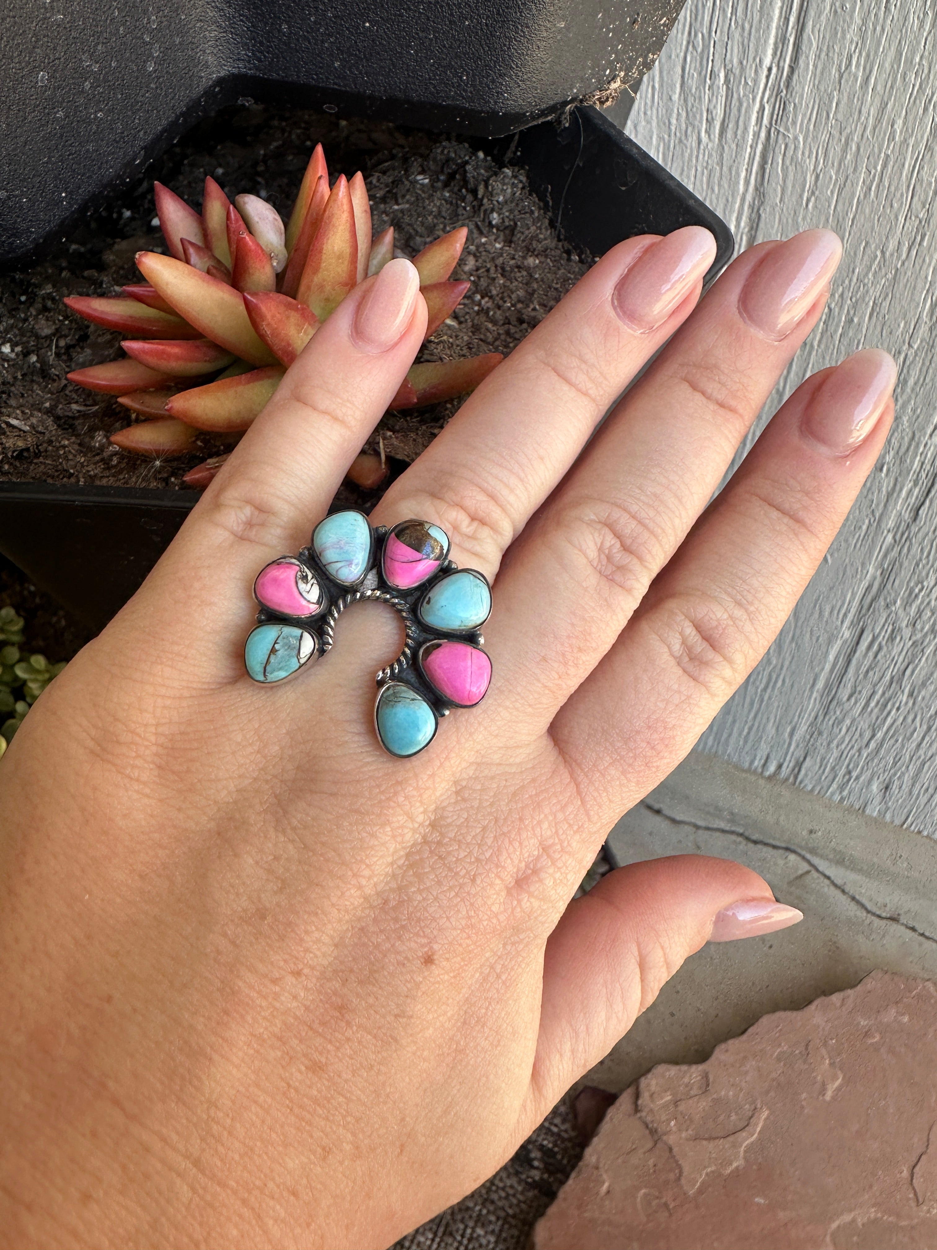 Handmade Cotton Candy Sterling Adjustable Naja Ring