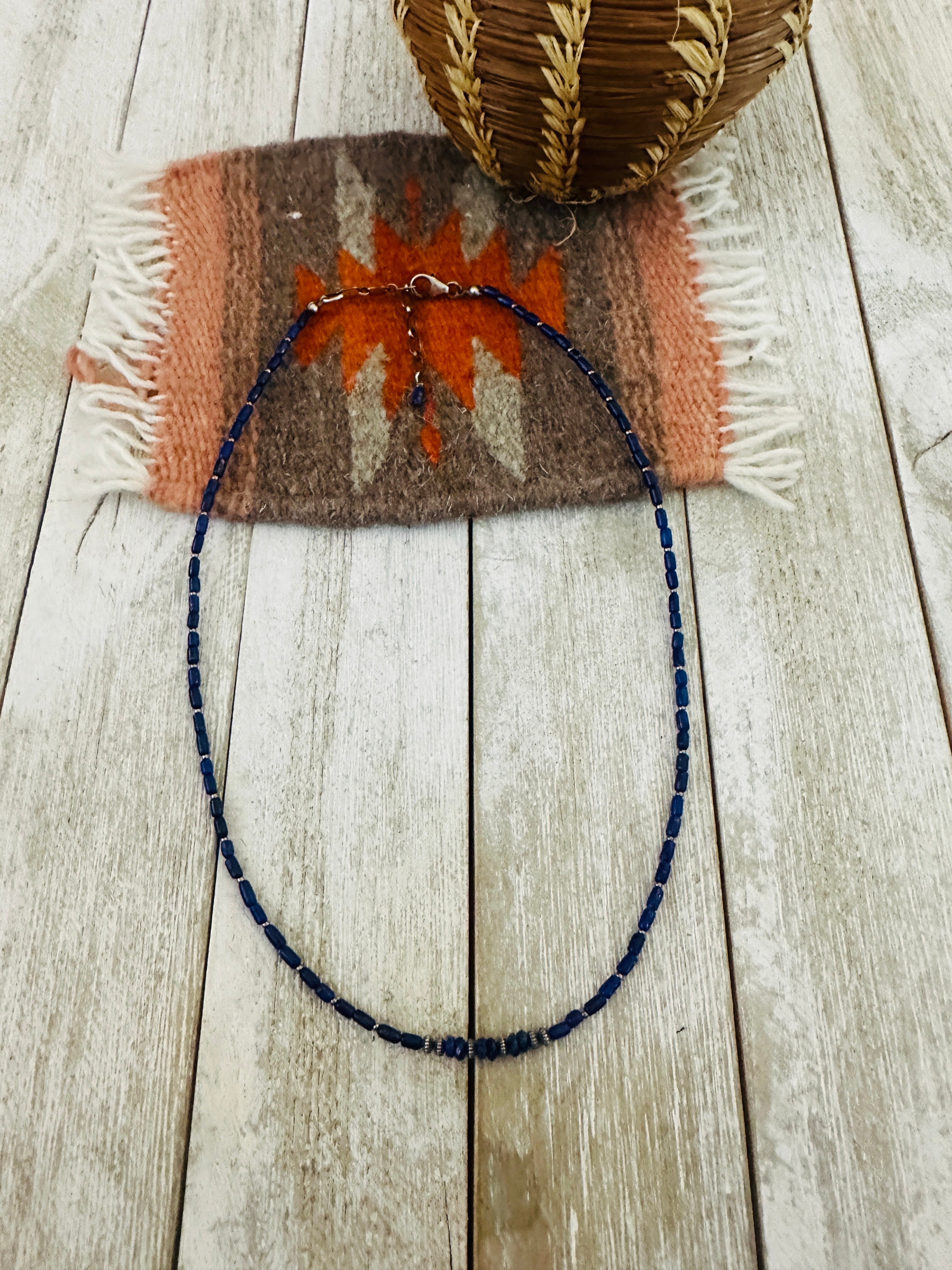 Handcrafted Lapis & Sterling Silver 16” Beaded Necklace