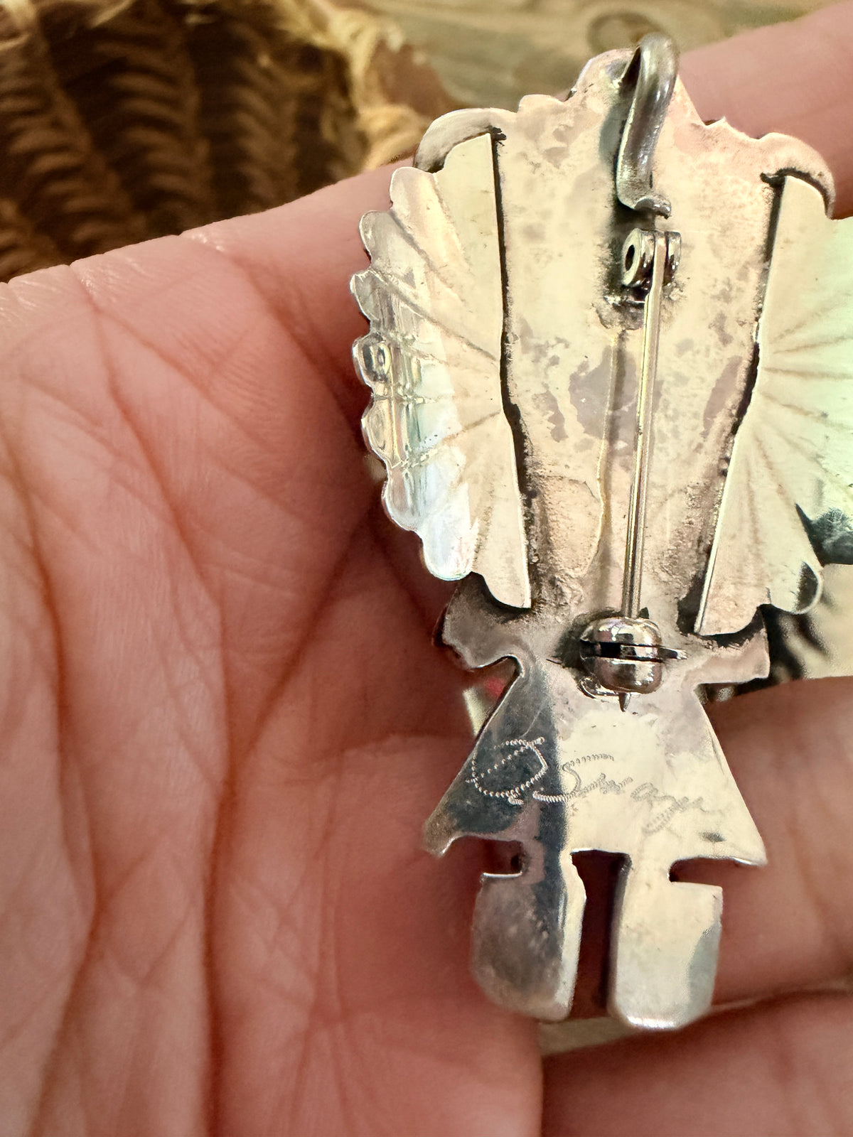 Handcrafted Sterling Silver & Turquoise Kachina Brooch by Ella Peter