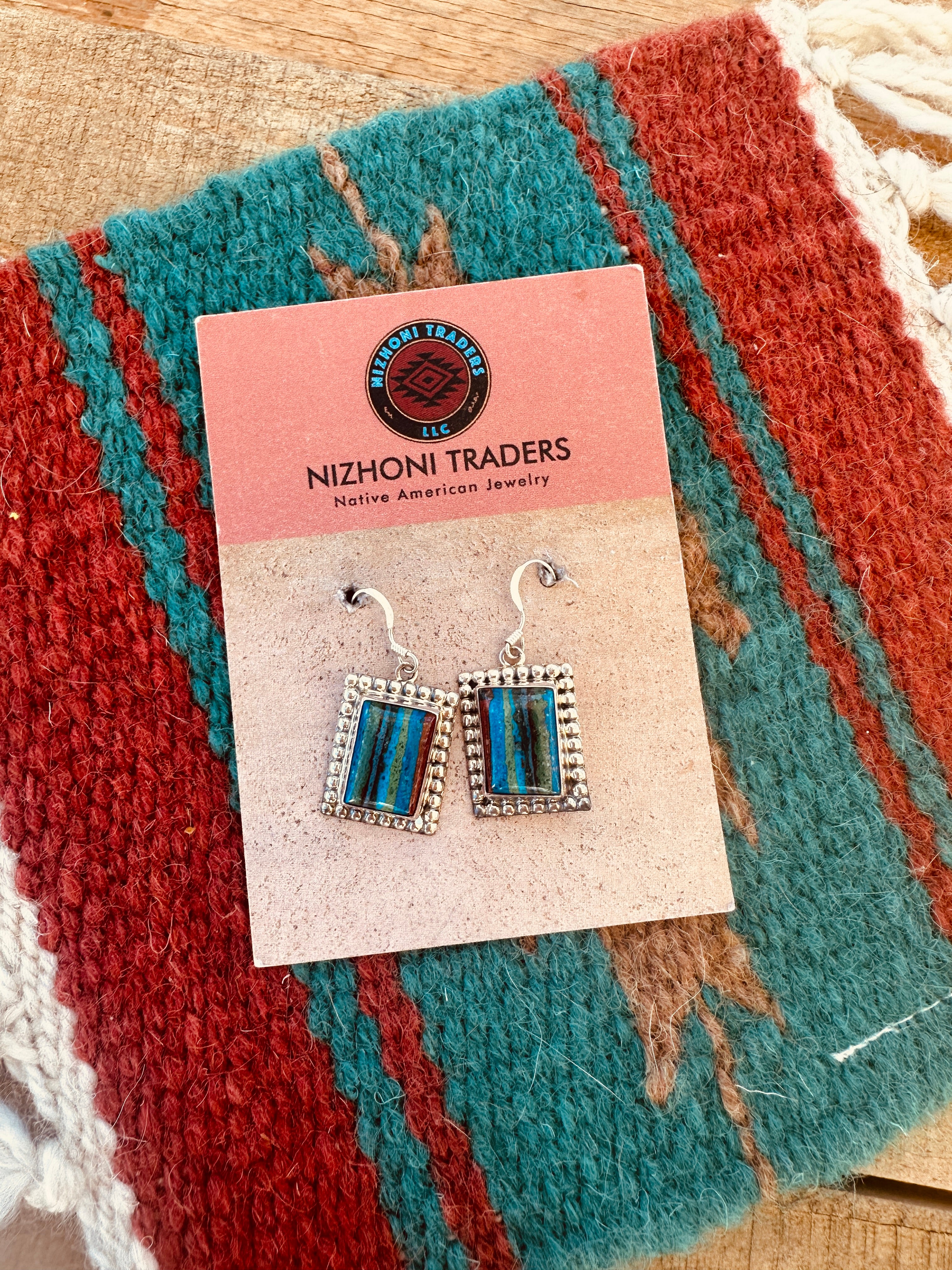 Navajo Rainbow Calsilica & Sterling Silver Dangle Earrings