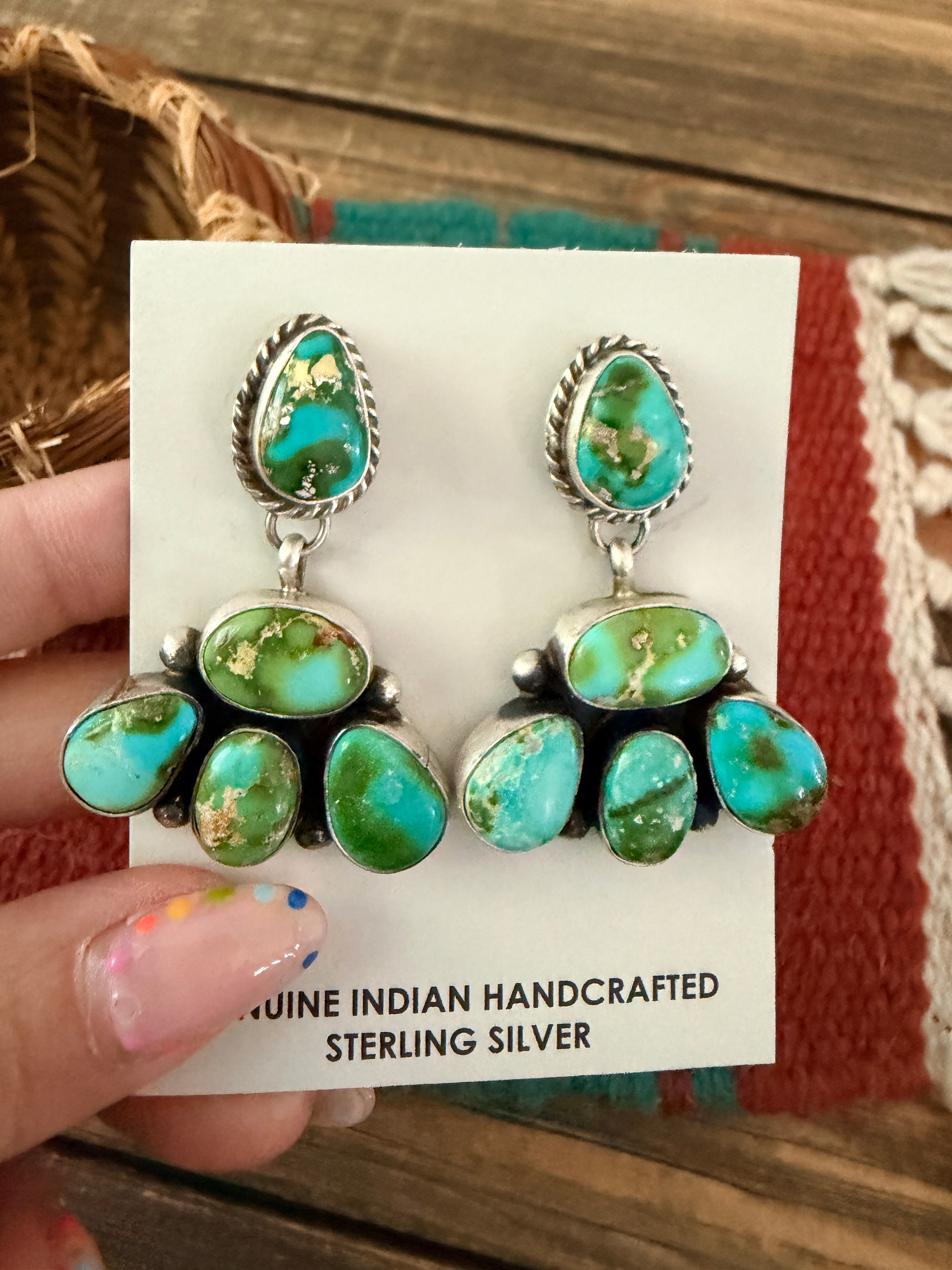 Handcrafted Sonoran Mountain Turquoise & Sterling Silver Dangle Earrings by Letricia Largo
