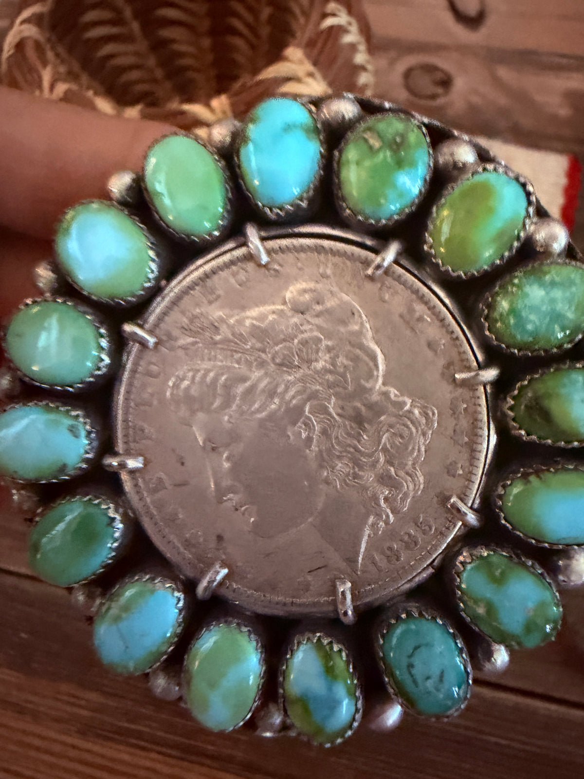 Handcrafted Sonoran Mountain Turquoise & Sterling Silver Coin Cuff Bracelet by Mike Thomas Jr