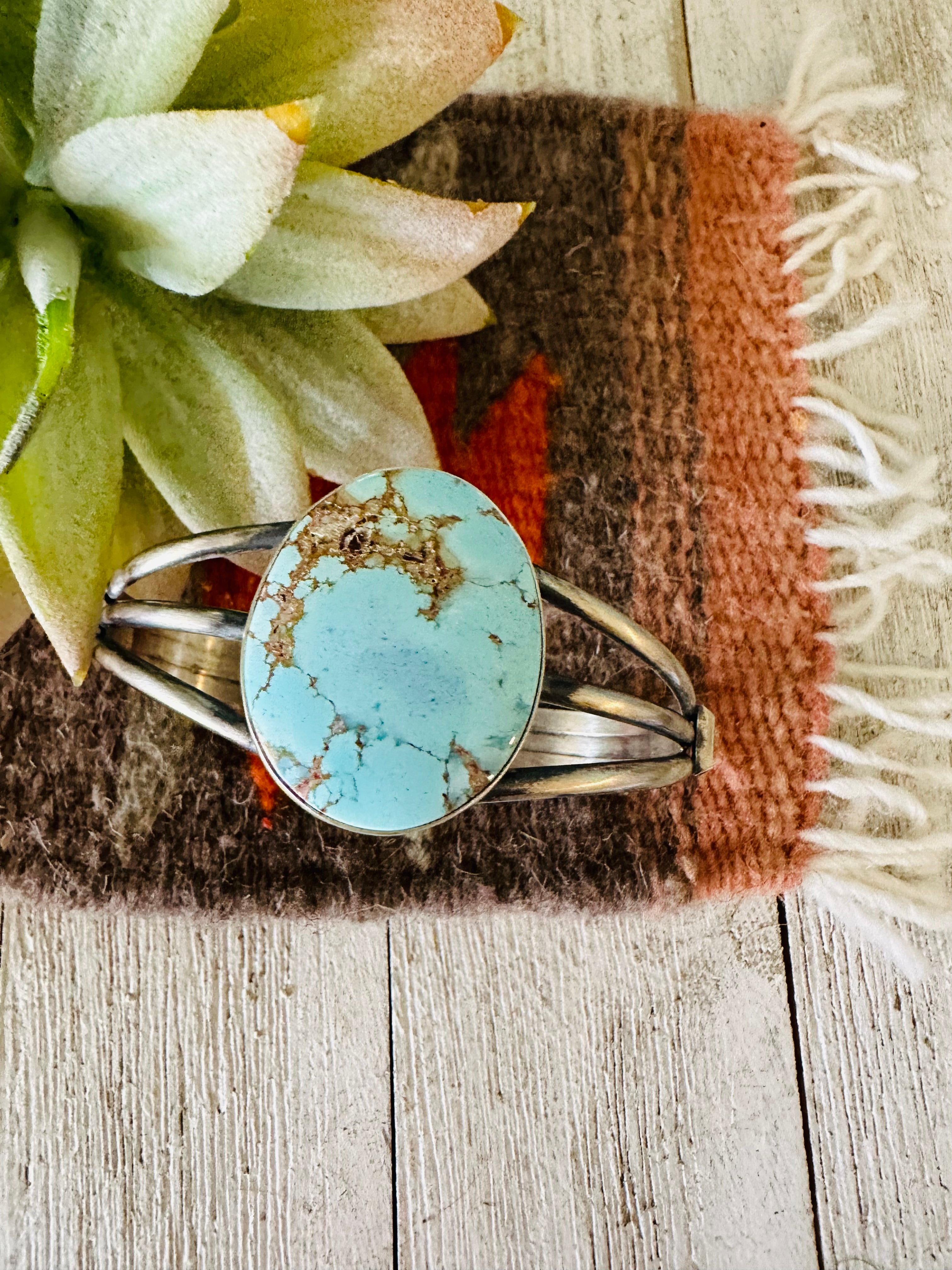 Navajo Golden Hills Turquoise & Sterling Silver Cuff Bracelet