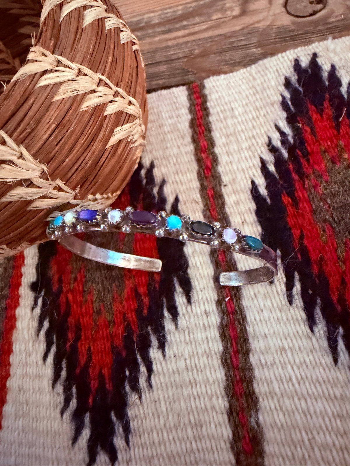 Handcrafted Old Pawn Sterling Silver & Multi Stone Cuff Bracelet