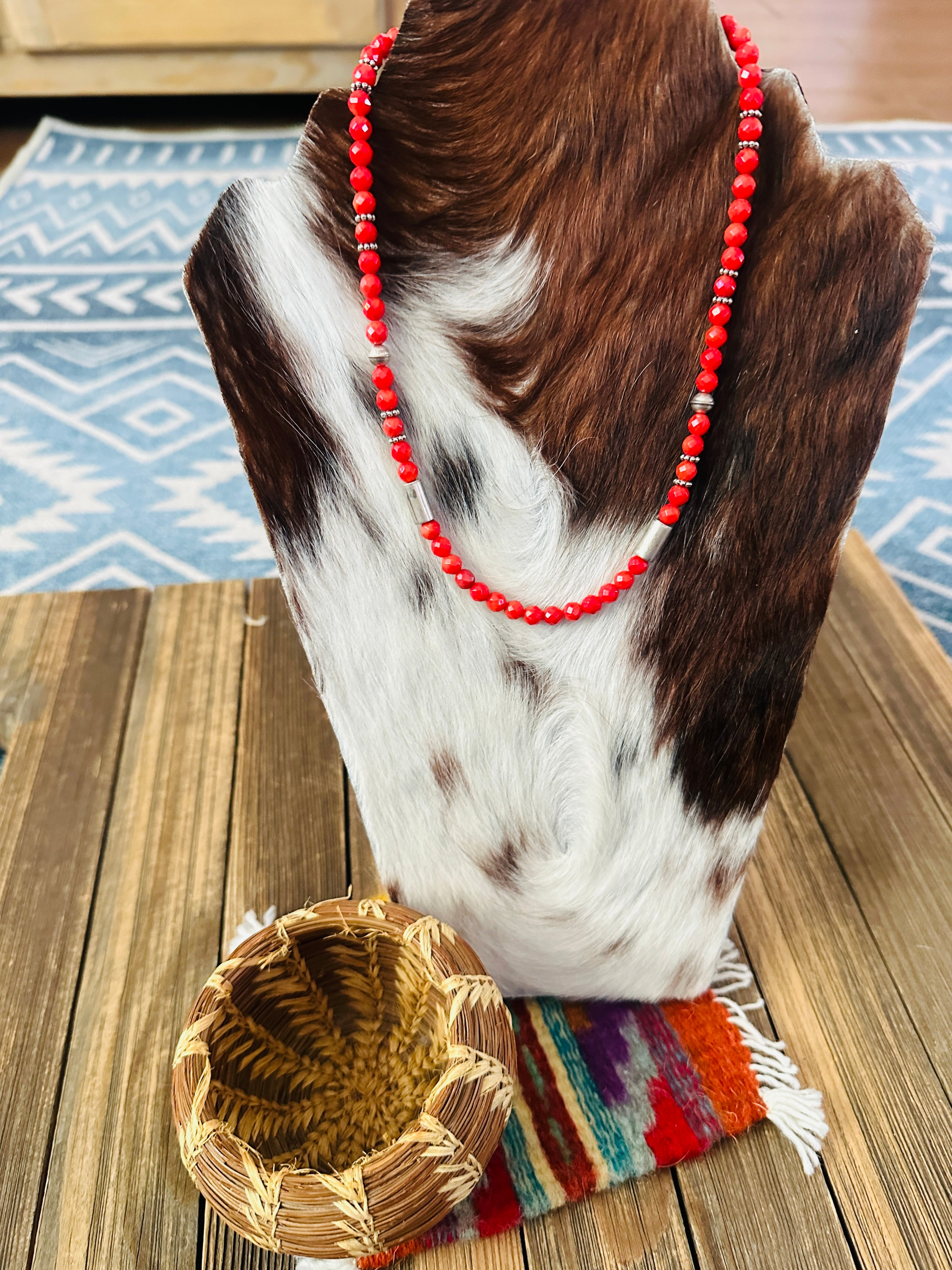 Handcrafted Red Agate & Sterling Silver Beaded 18” Necklace by T & R Singer