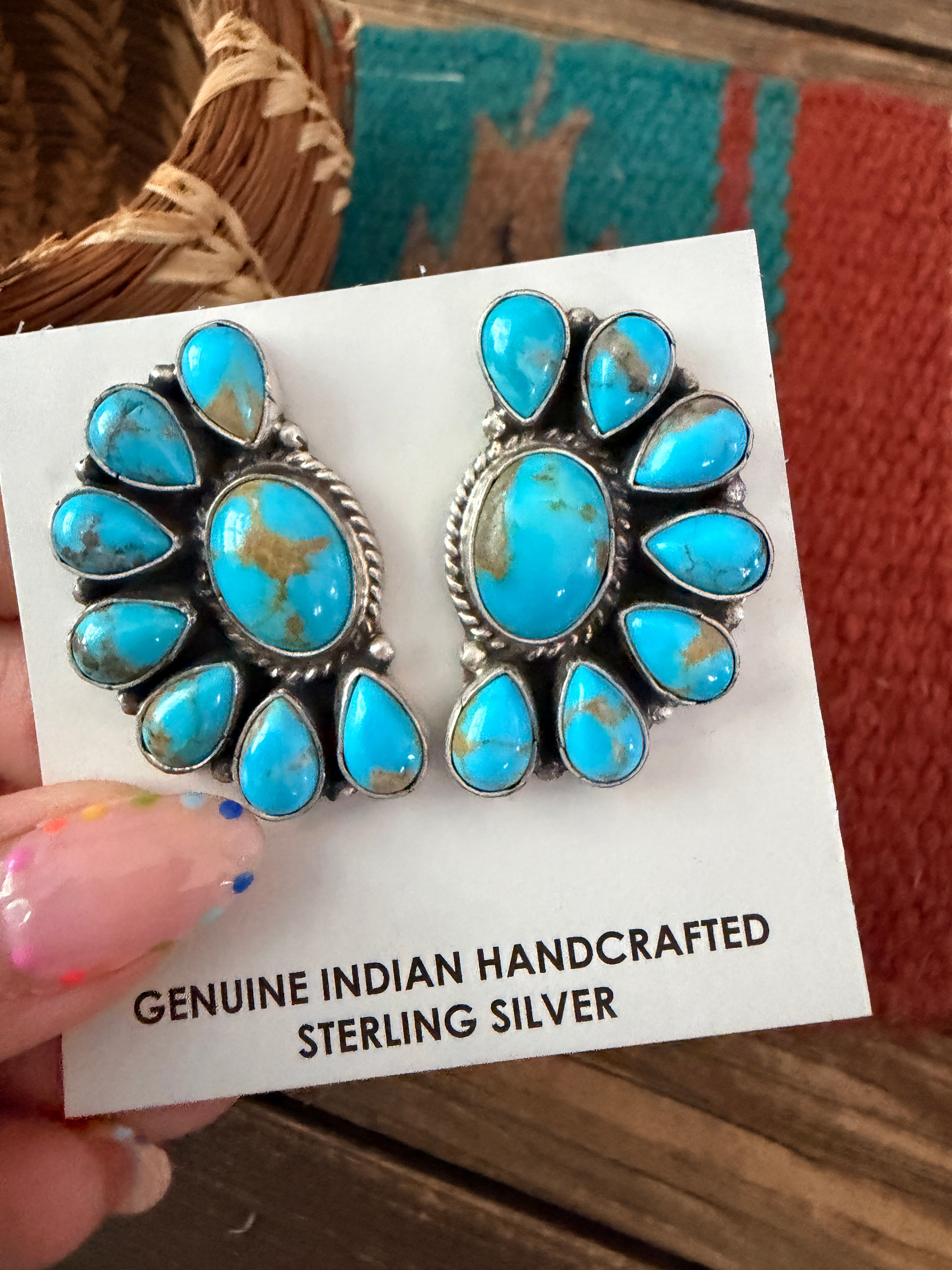 Handcrafted Turquoise & Sterling Silver Cluster Post Earrings by Marcella James