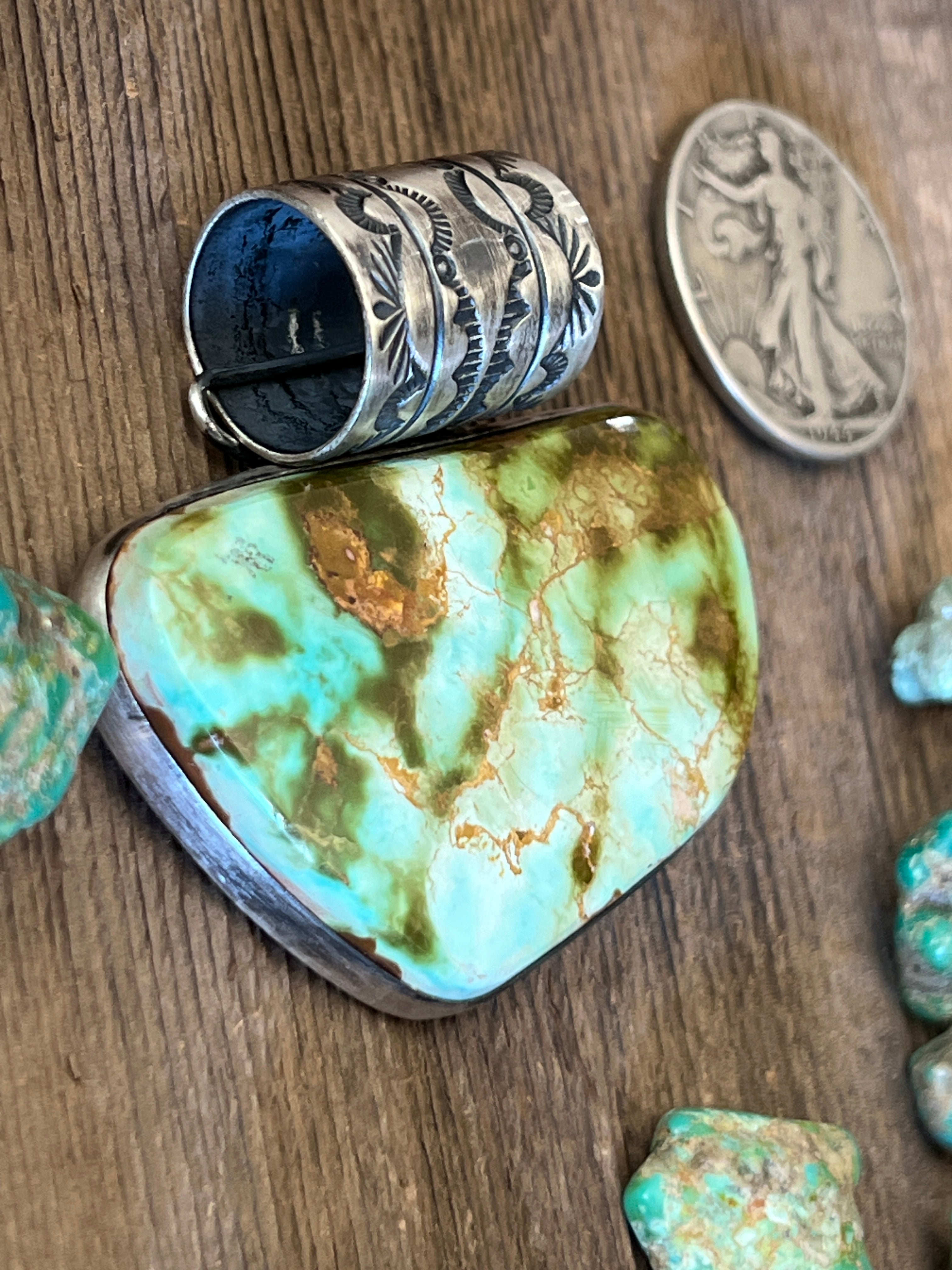 Handcrafted Sterling Silver and Royston Turquoise Solo Pendant by Angela Martin