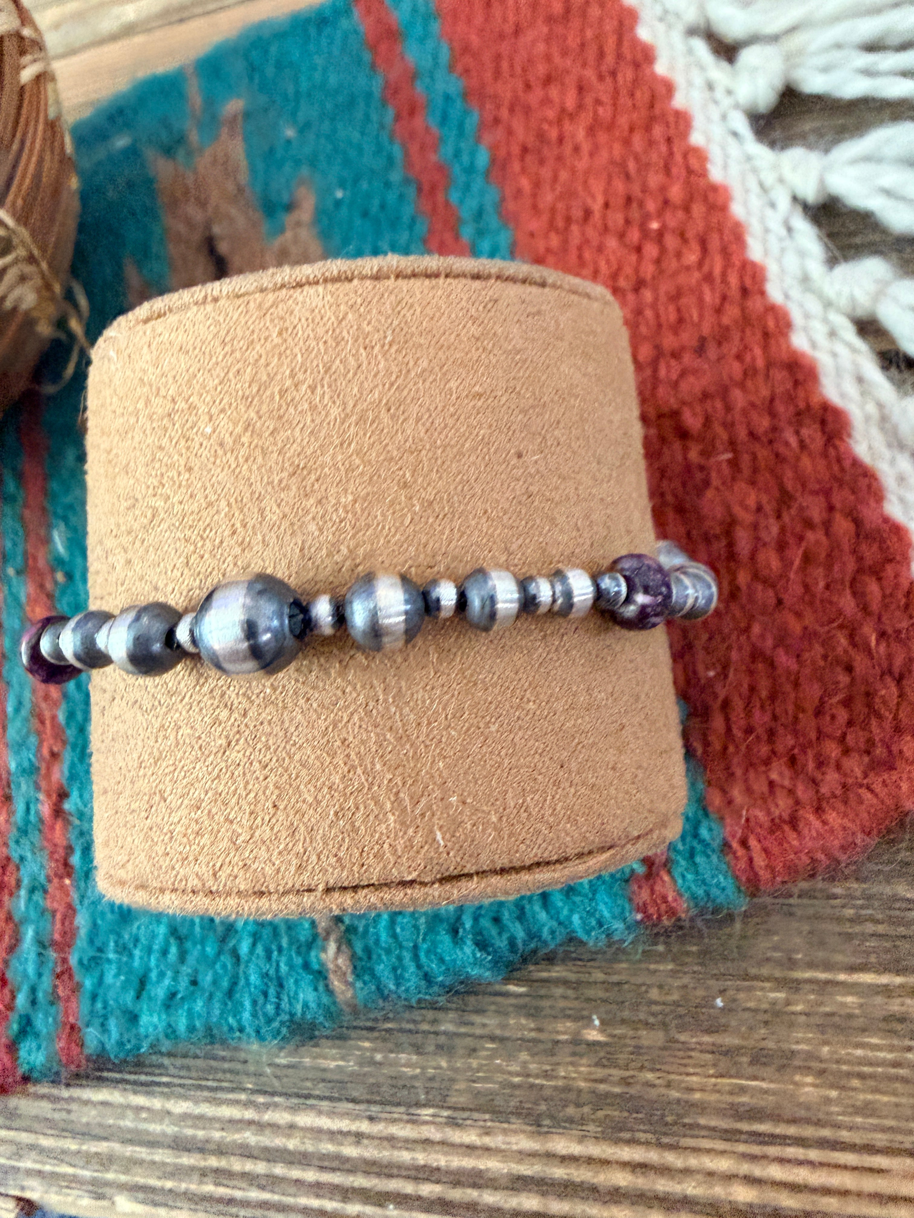 Handcrafted Purple Spiny Oyster & Sterling Silver Pearl Beaded Bracelet