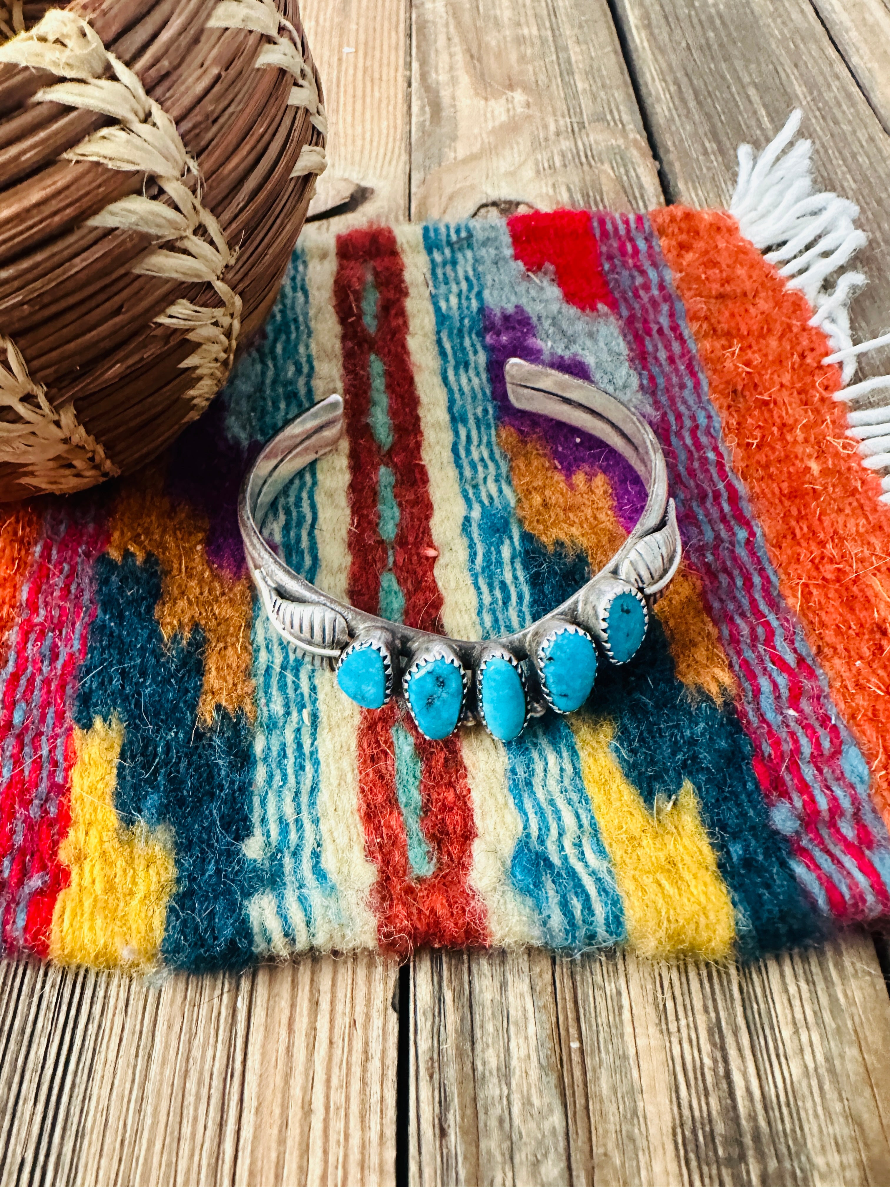 Handcrafted Old Pawn Sterling Silver & Turquoise Cuff Bracelet