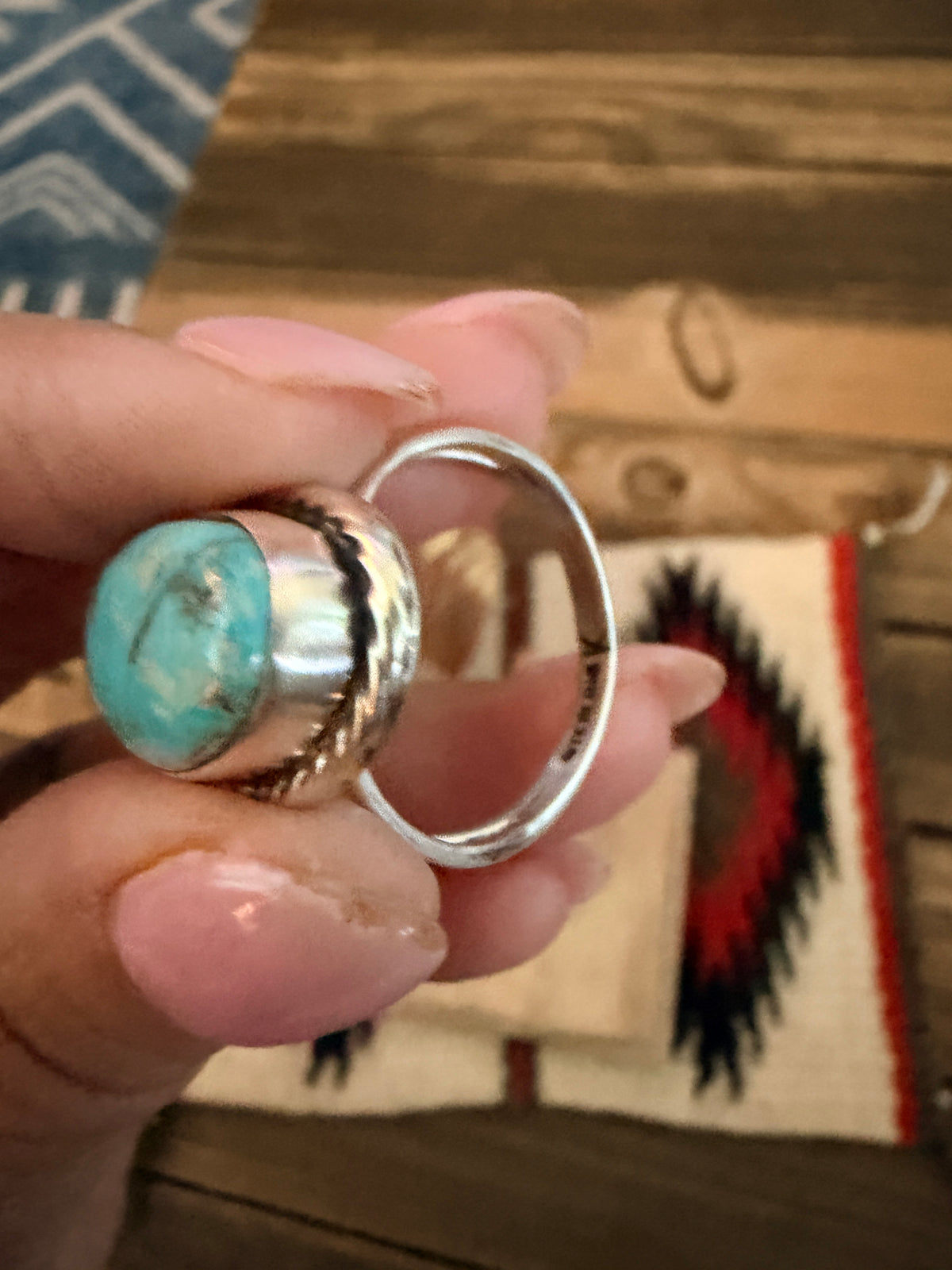 Handcrafted Turquoise & Sterling Silver Ring Size 9.75