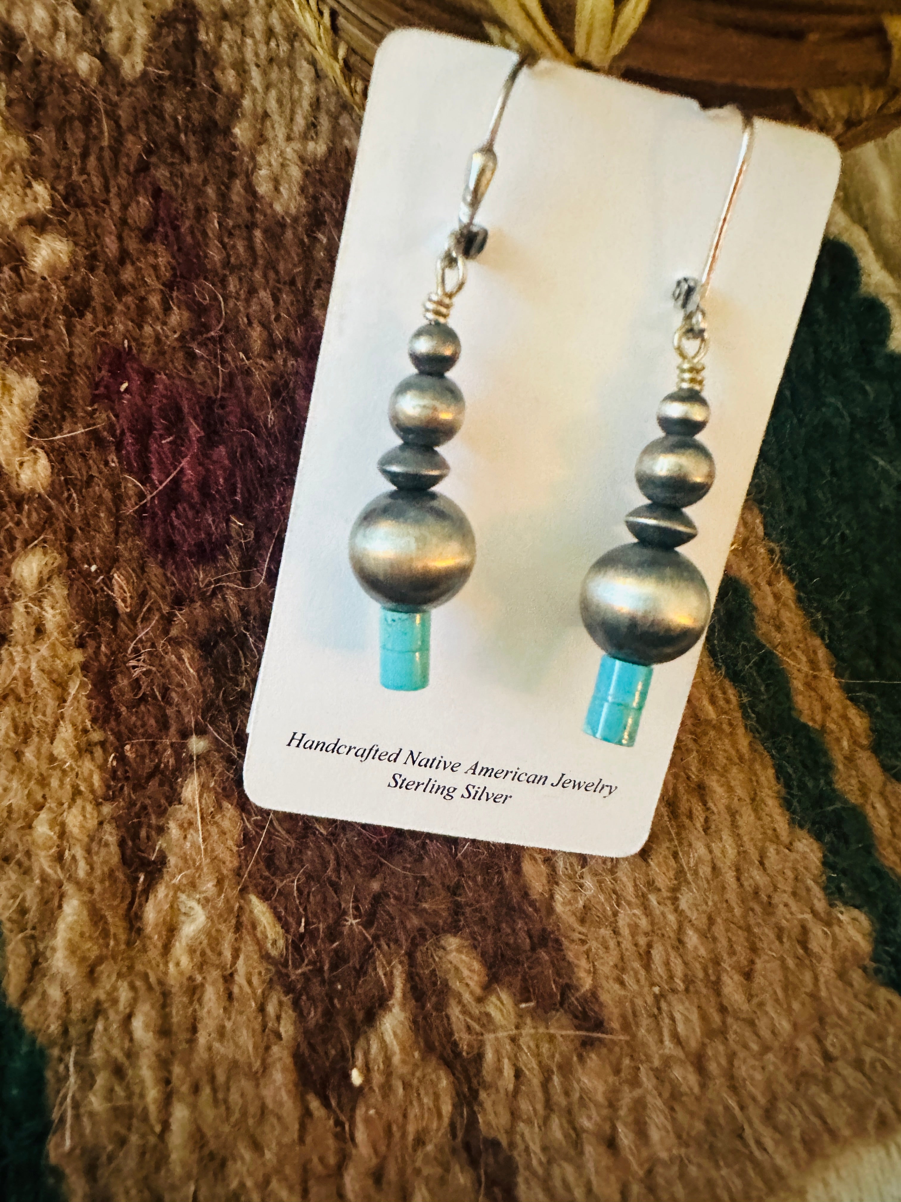 Navajo Turquoise & Sterling Silver Beaded Dangle Earrings