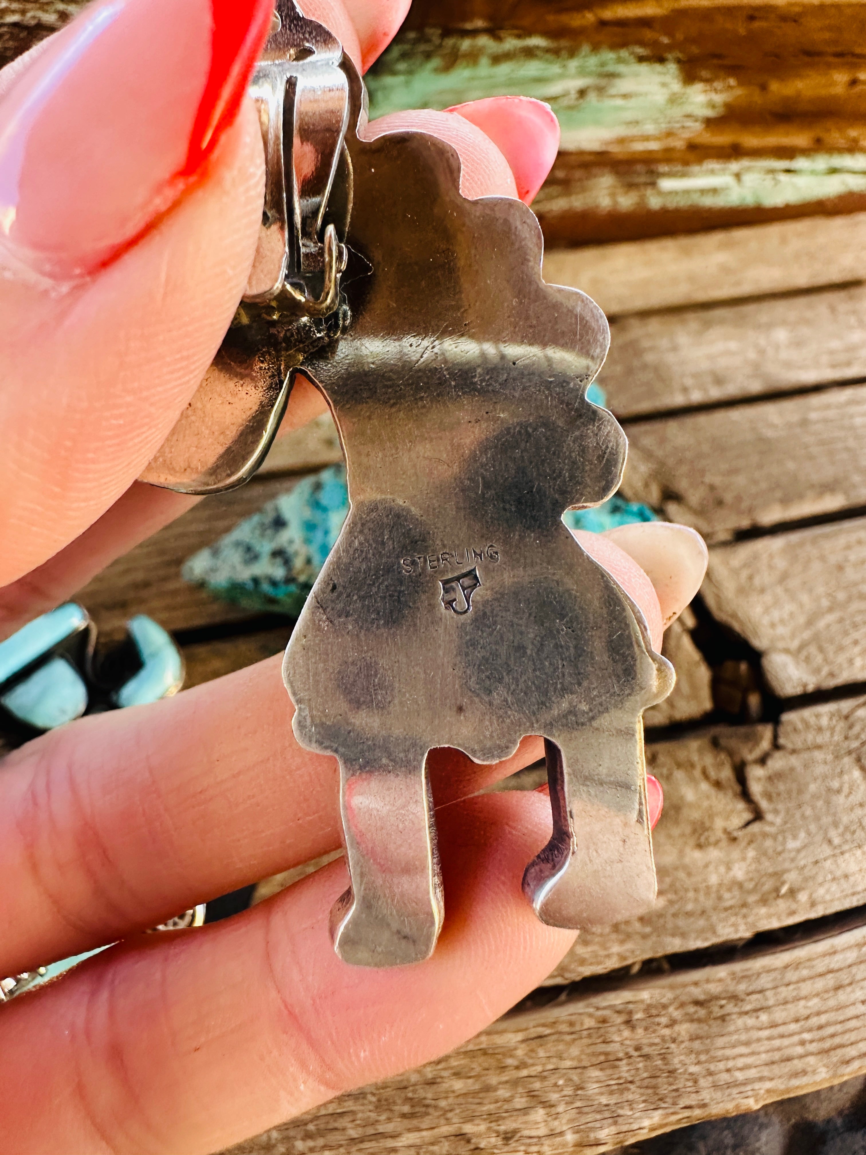 Handcrafted Turquoise & Sterling Silver Kokopelli Clip On Earrings by Federico Jimenez