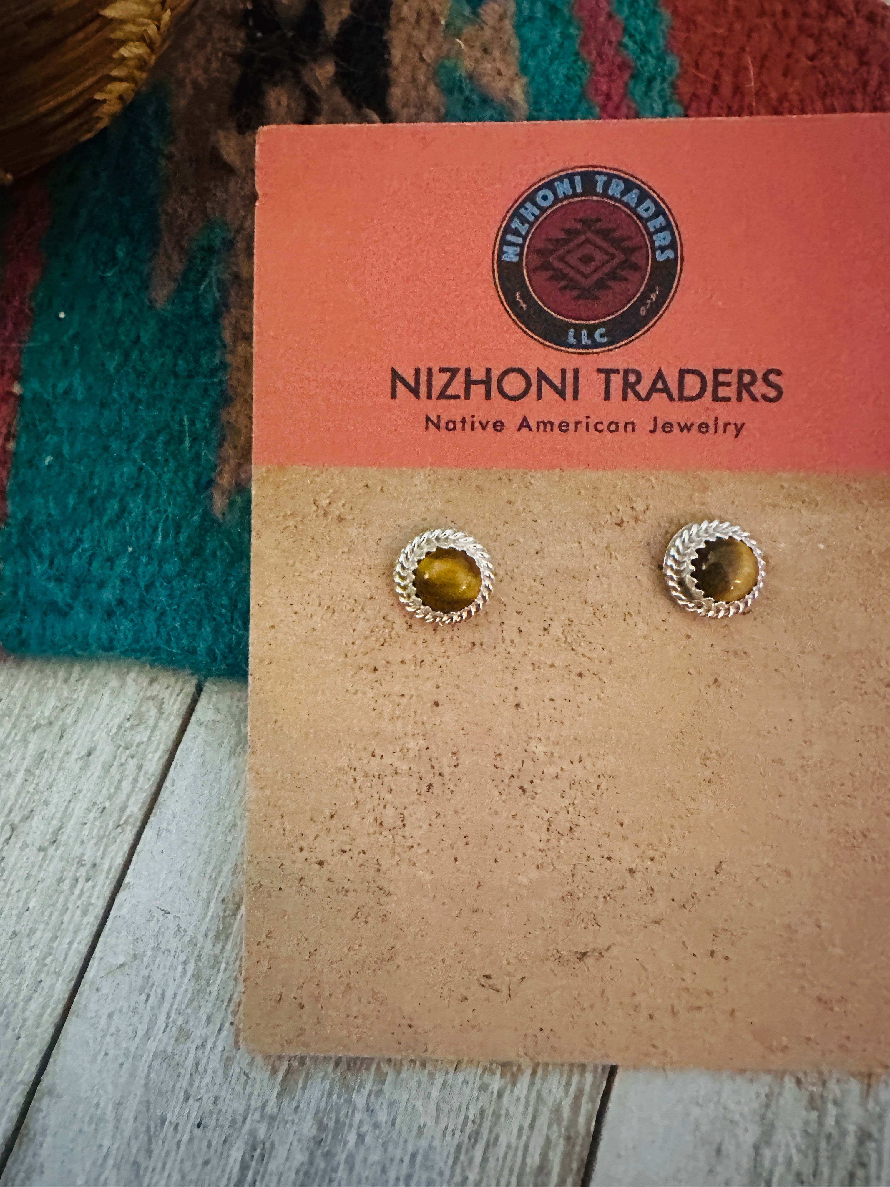 Navajo Tigers Eye and Sterling Silver Stud Earrings