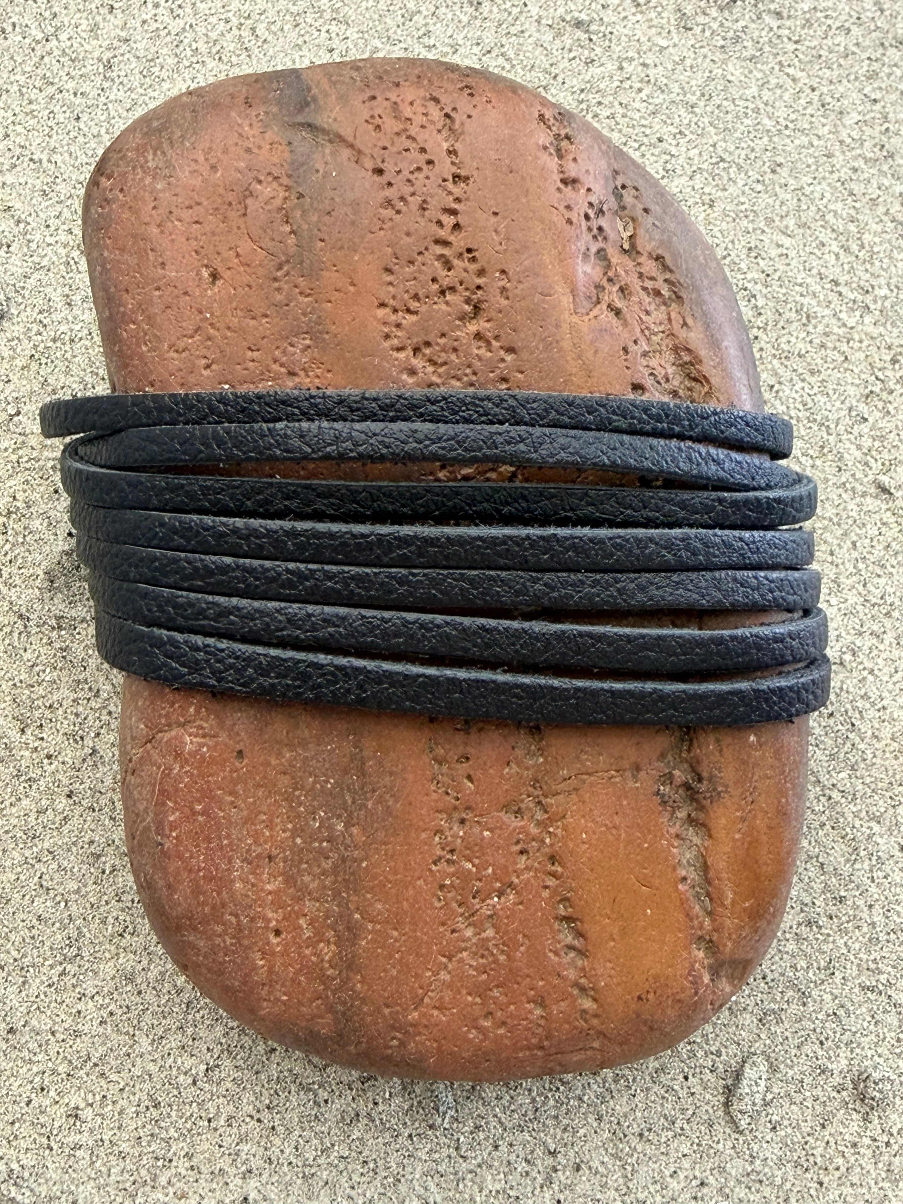 Genuine Boho 1" Black Leather Snap Cuff Bracelet