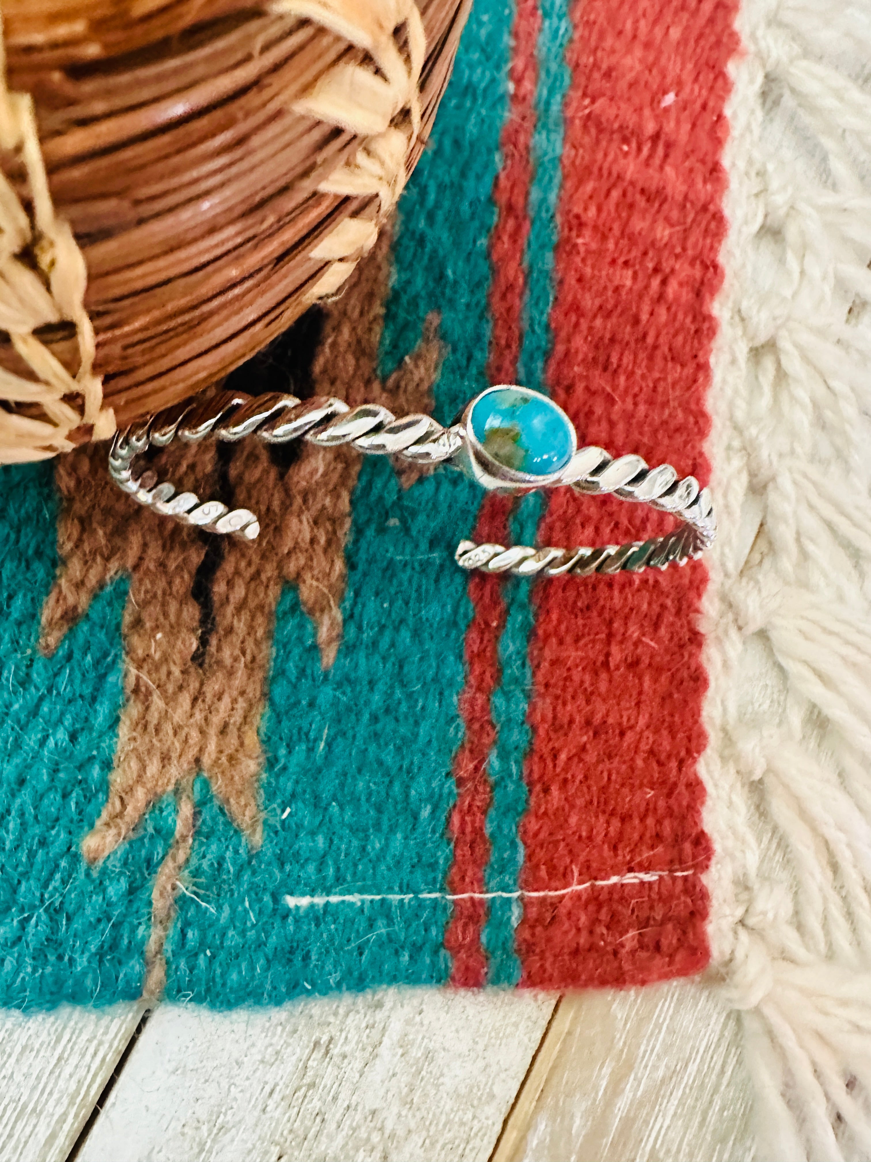 Navajo Twisted Sterling Silver & Turquoise Cuff Bracelet