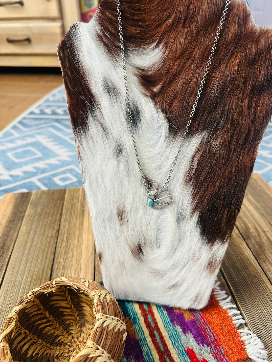 Handcrafted Turquoise & Sterling Silver Belt Buckle Necklace by Patrick Yazzie