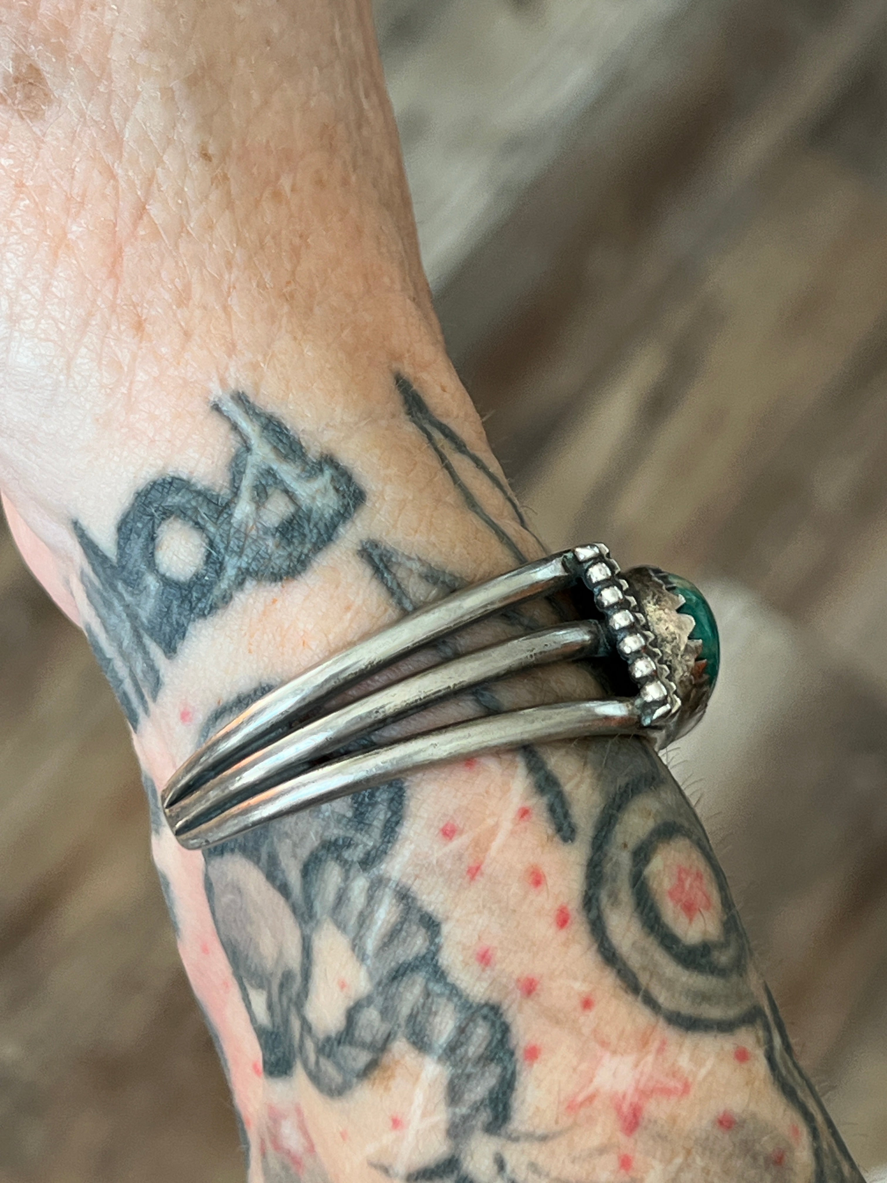 Hand Forged Old Pawn Sterling Silver & Turquoise Cuff Bracelet by Santa Fe Artist, Buffalo: The Cameo