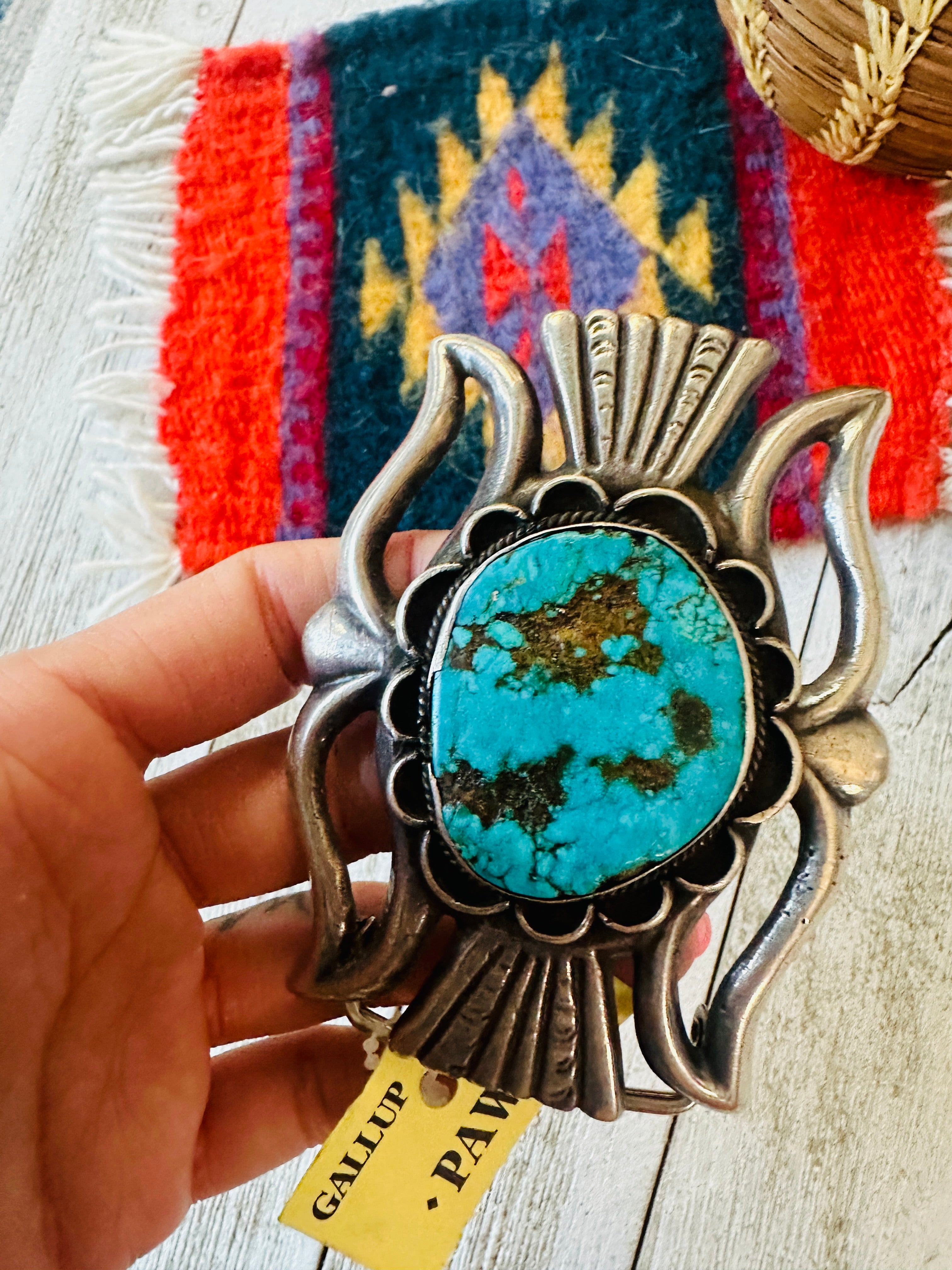 Vintage Old Pawn Navajo Turquoise & Sterling Silver Belt Buckle