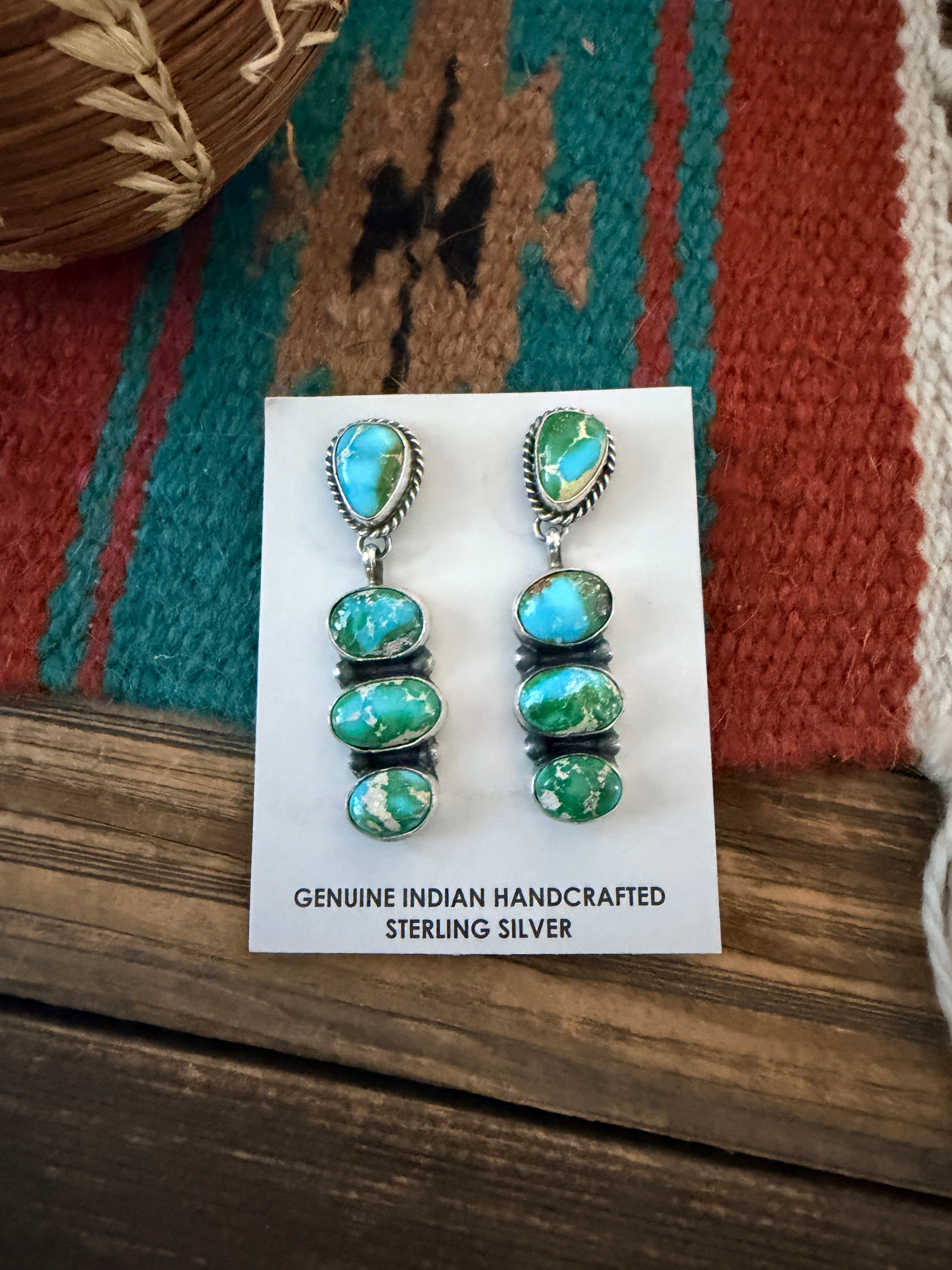 Handcrafted Sonoran Mountain Turquoise & Sterling Silver Dangle Earrings by Leticia Largo