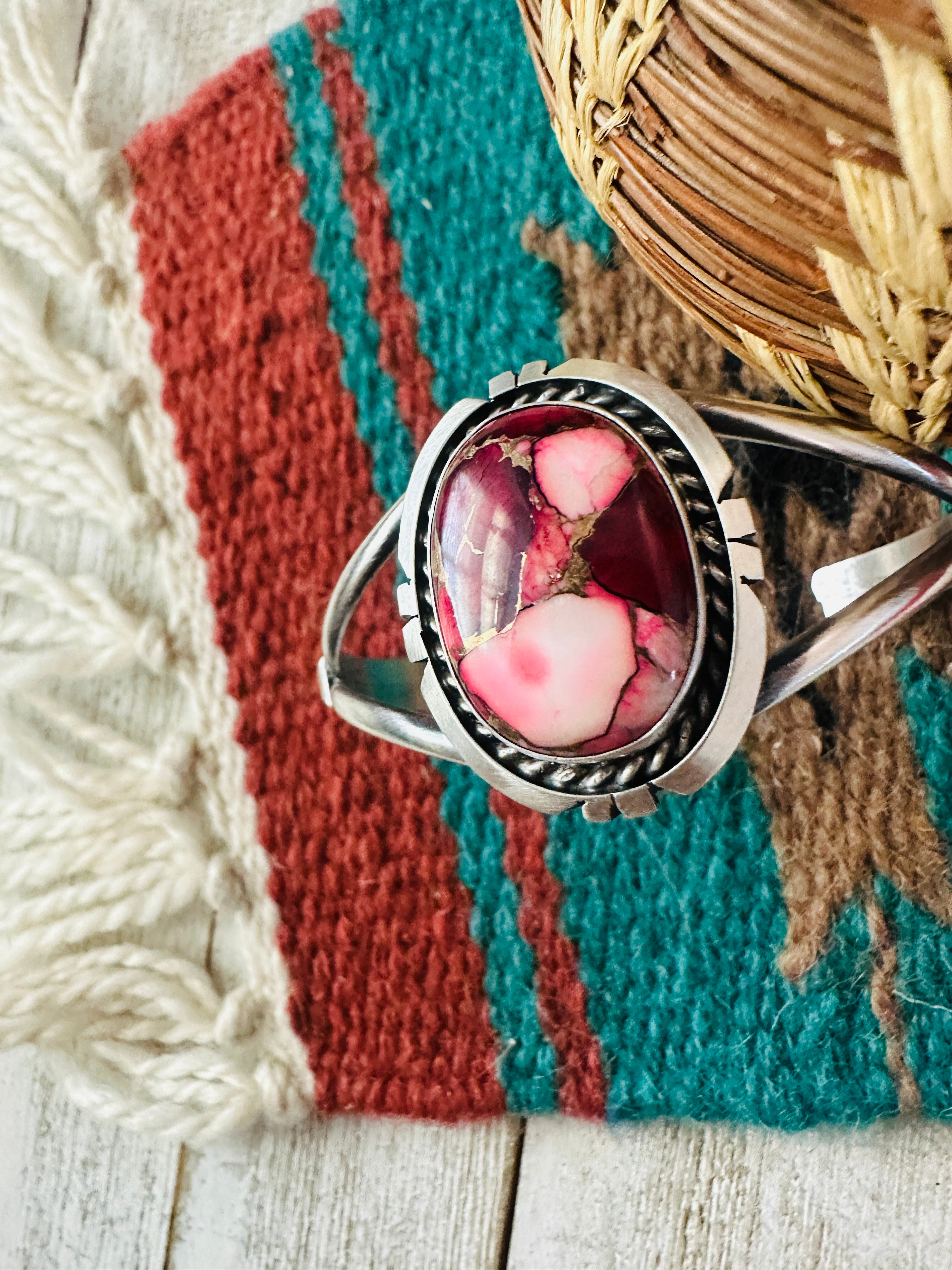 Handcrafted Sterling Silver & Rose Dahlia Cuff Bracelet