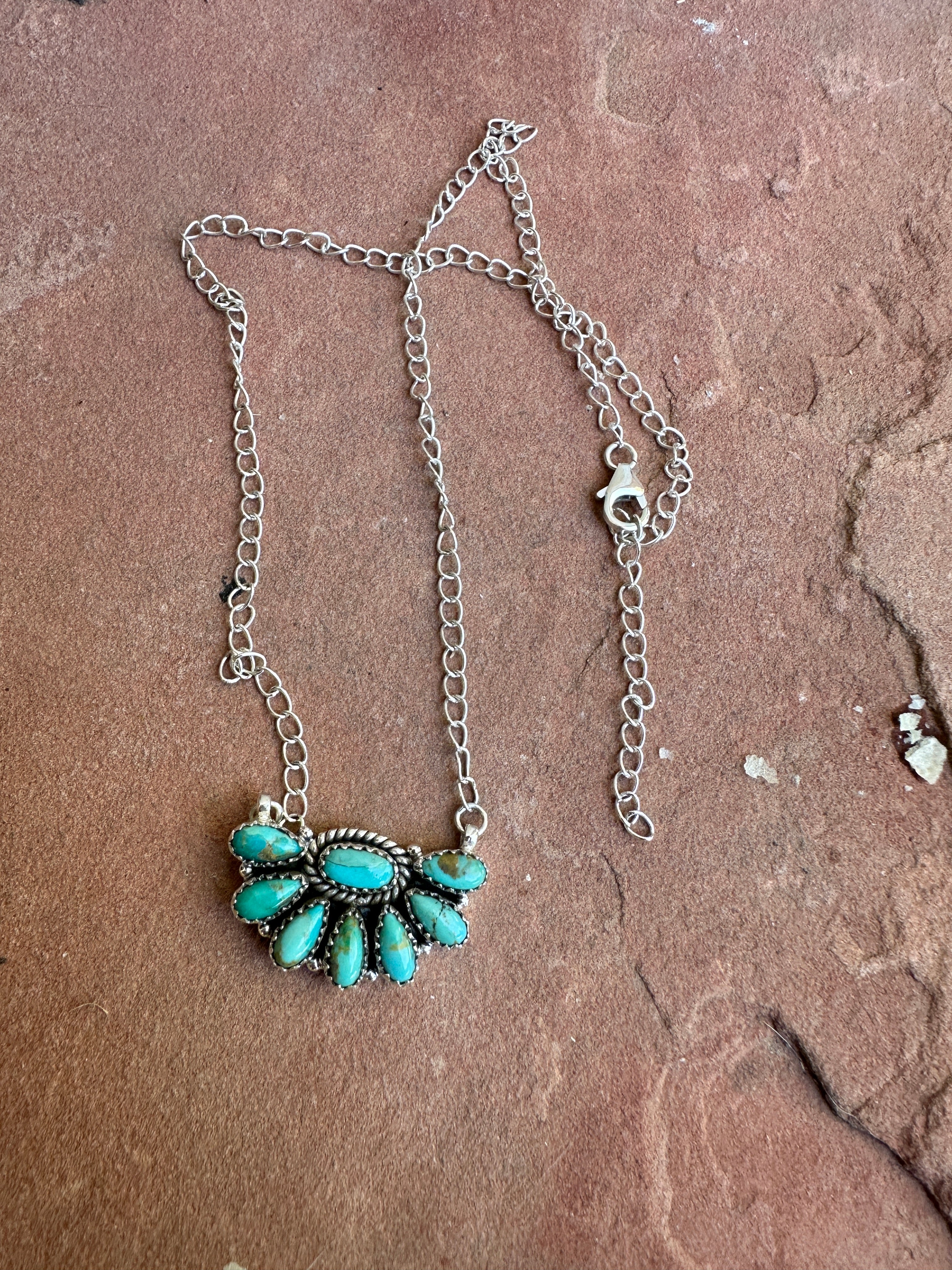 Handmade Sterling Silver Turquoise Crescent Necklace