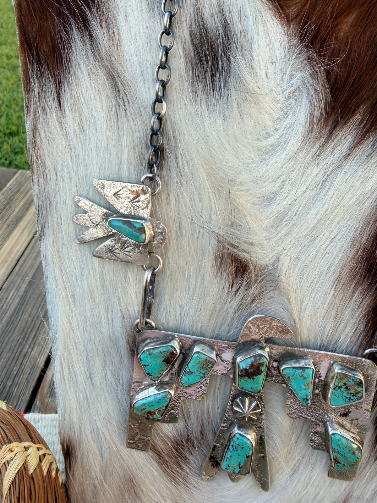 Handcrafted Sterling Silver & Kingman Turquoise Thunderbird Necklace by Jude Candelaria