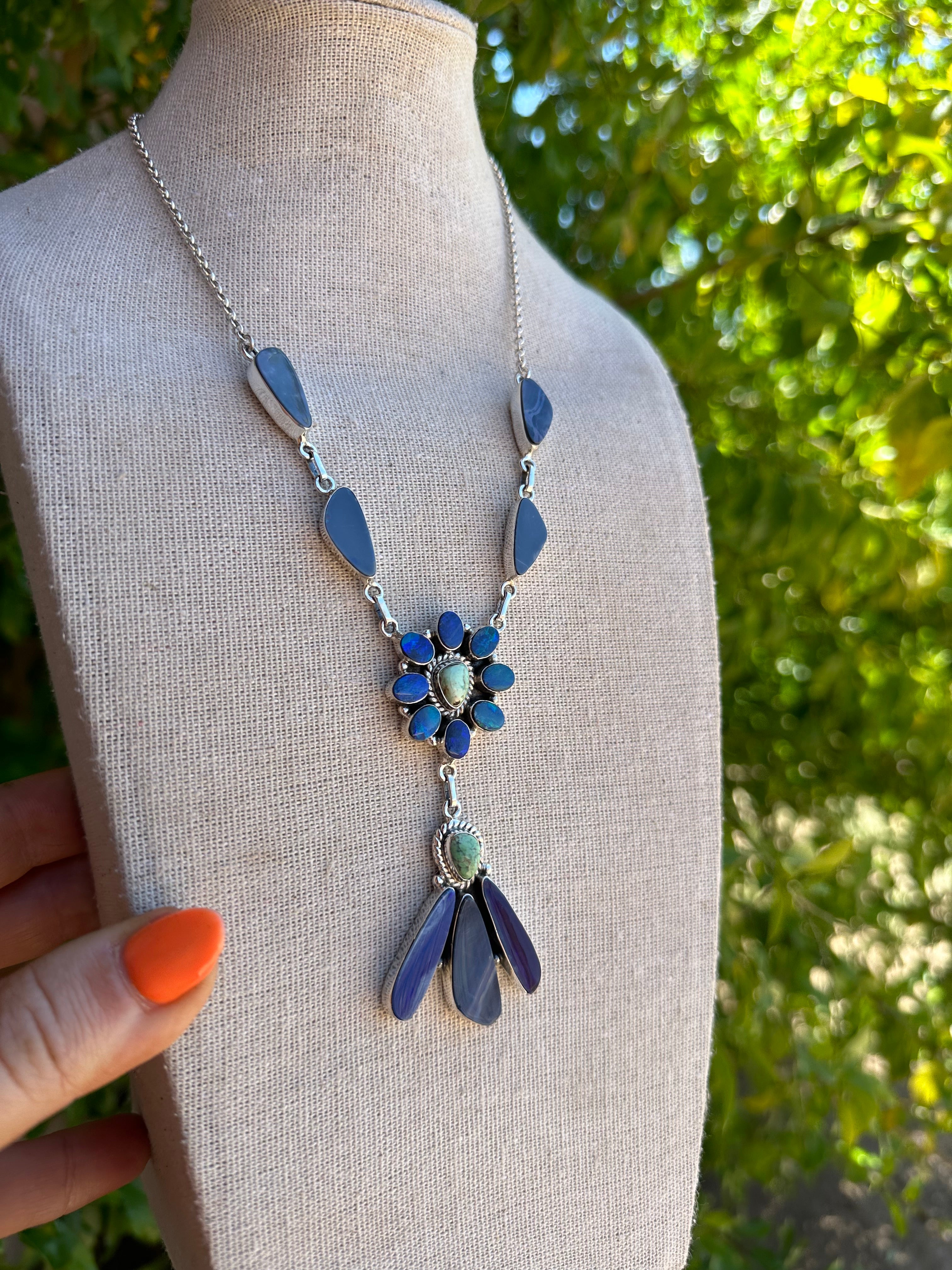 Handmade Denim Lapis, Turquoise & Sterling Silver Necklace