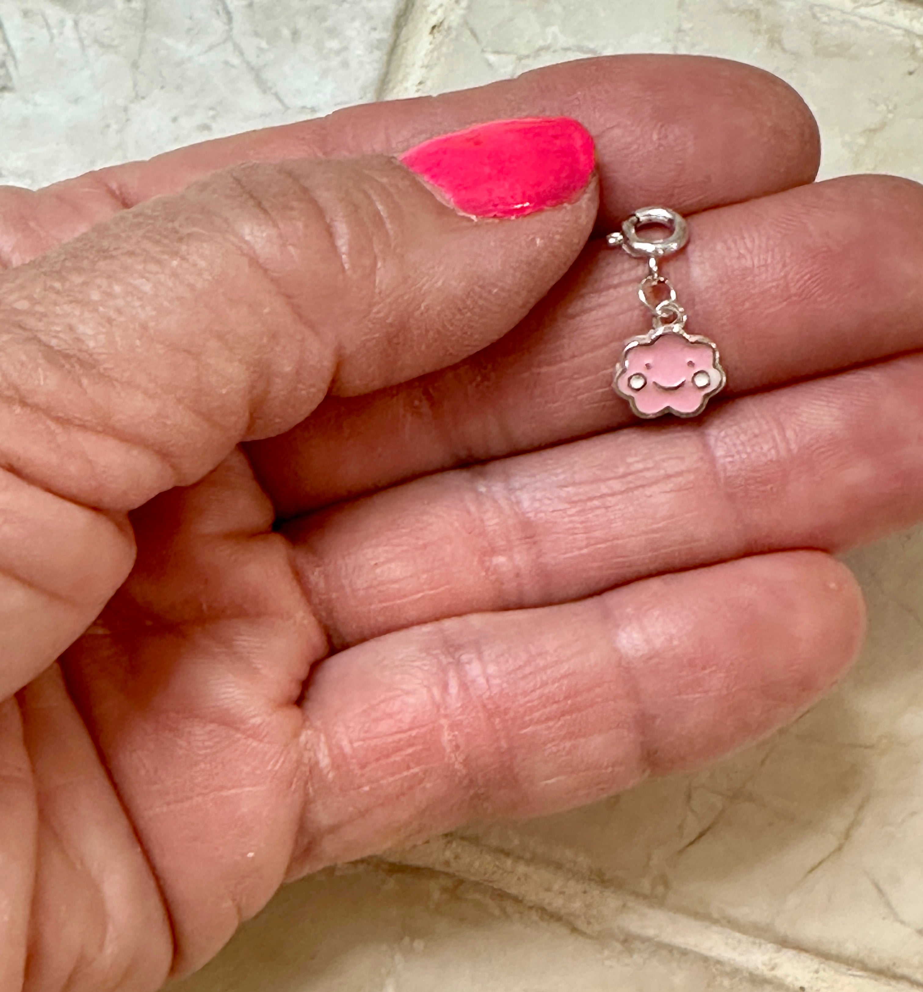 Sterling Silver Pink Smiley Flower Charm
