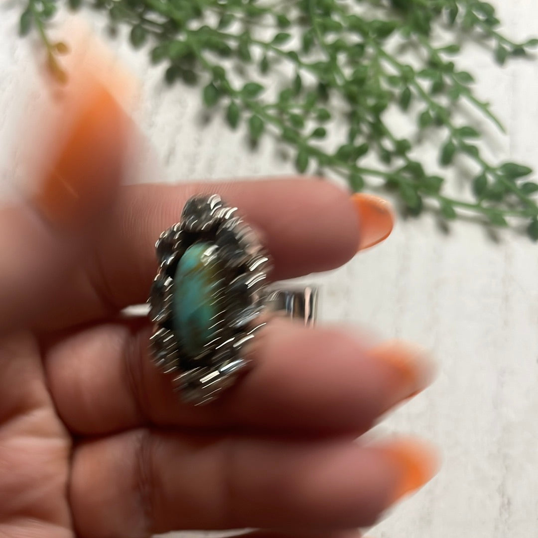 Nizhoni Handmade Turquoise & Blue Topaz Sterling Silver Adjustable Ring