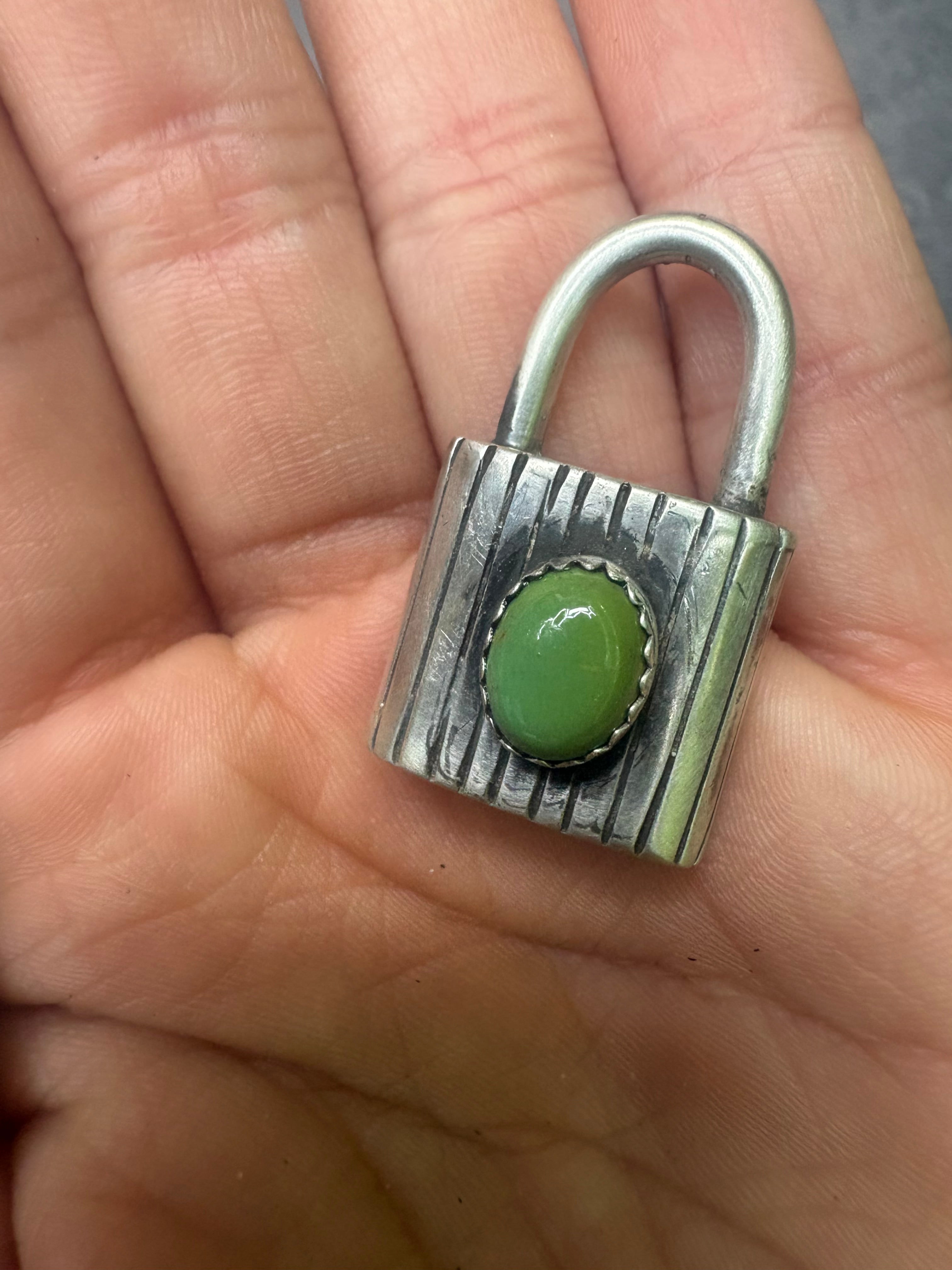 Sterling Silver Padlock Pendant with Sonoran Mountain Stone Accent