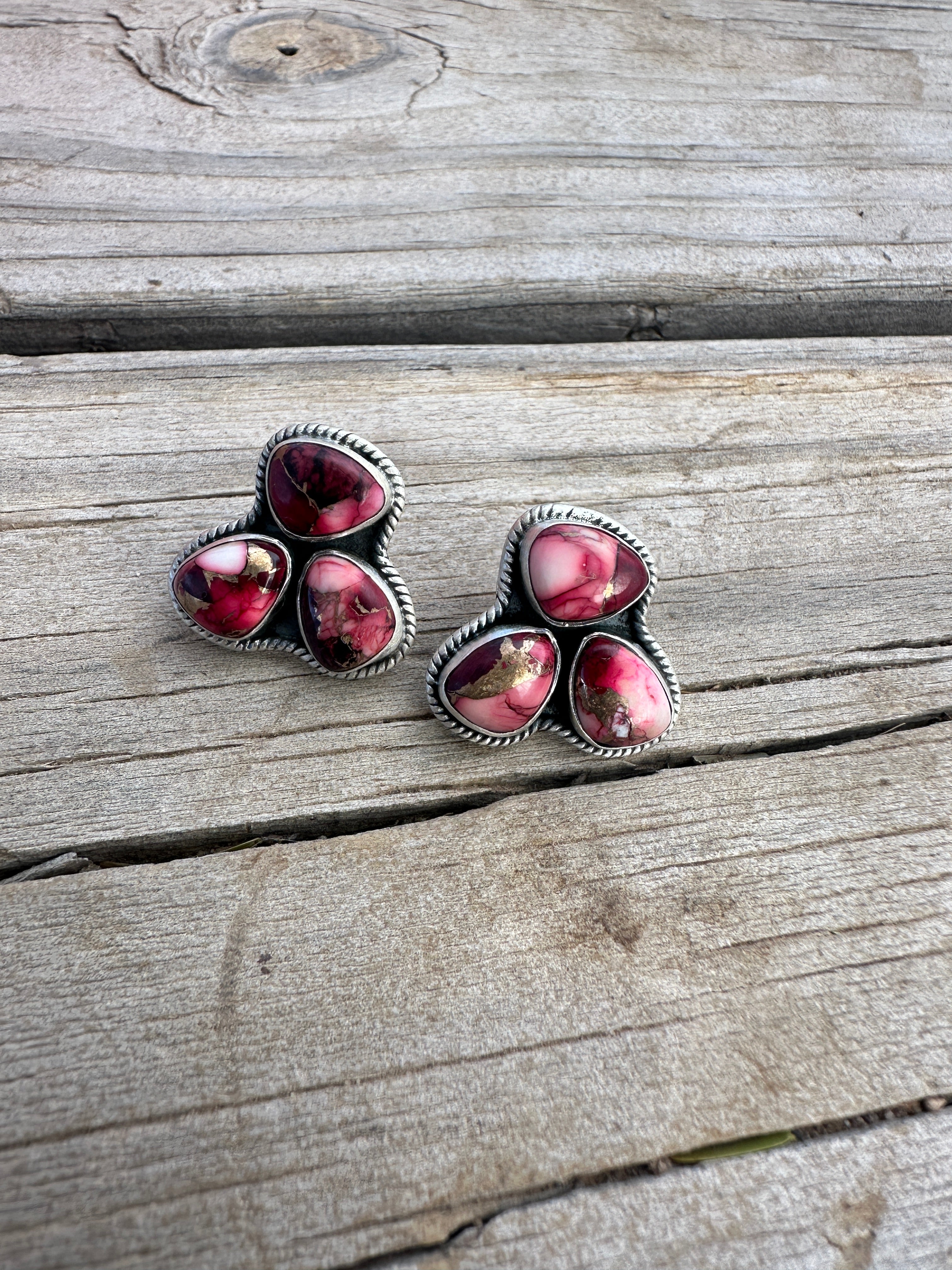 Dahlia Rose Sterling Silver 3 Stone Earrings Handmade