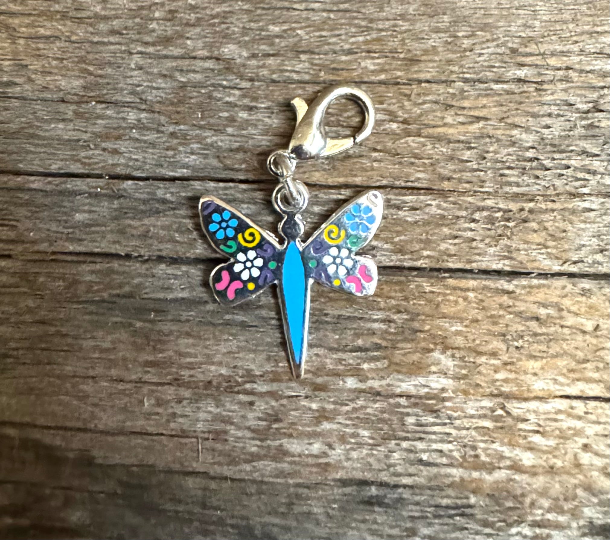Multicolored Dragonfly Sterling Silver Charm
