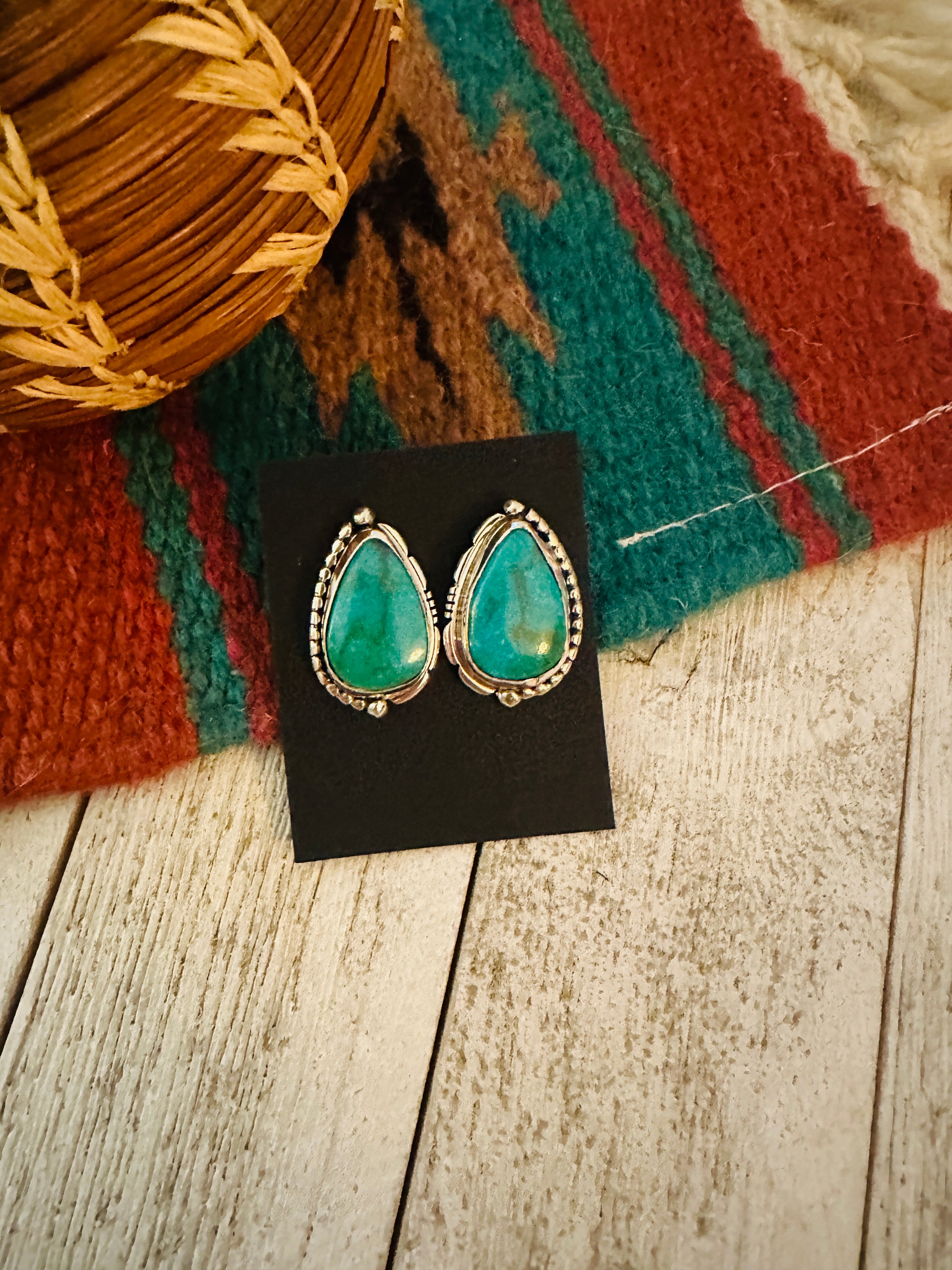 Navajo Turquoise & Sterling Silver Post Earrings by Wydell Billie