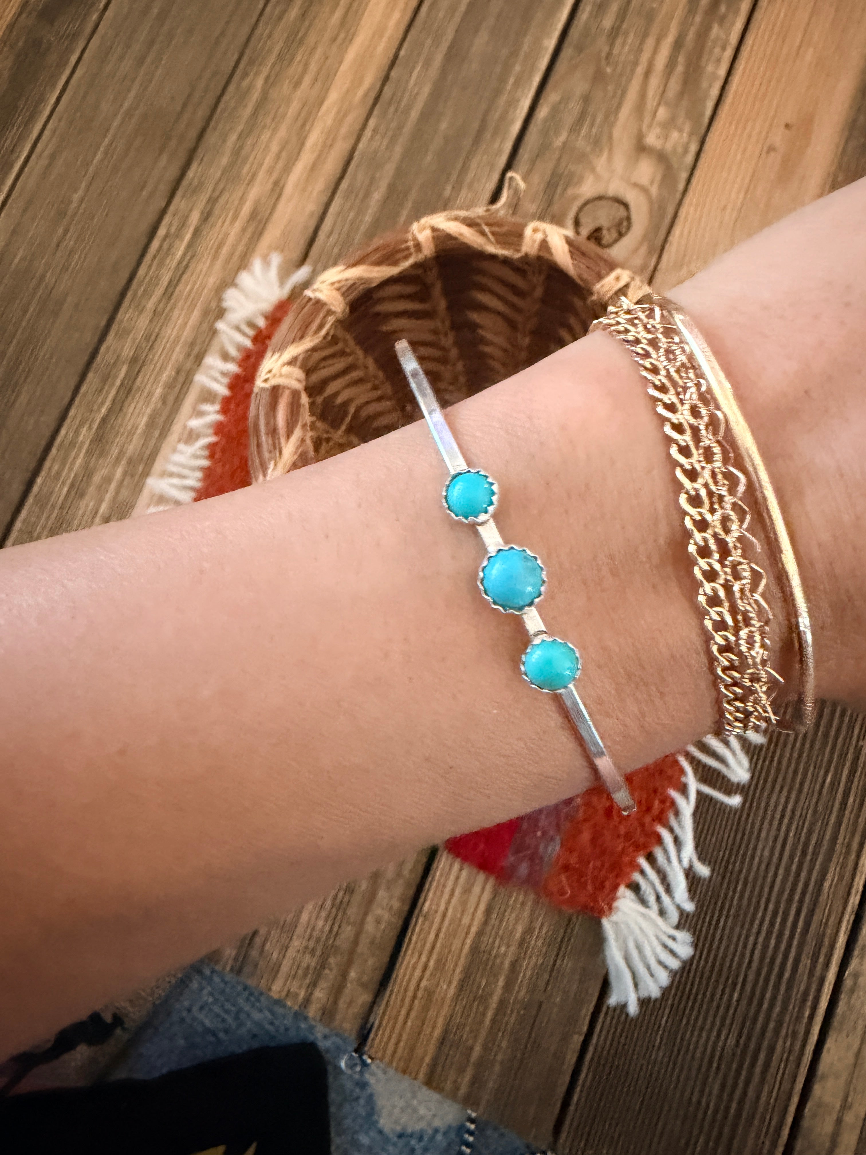 Handmade Turquoise & Sterling Silver Bangle Bracelet