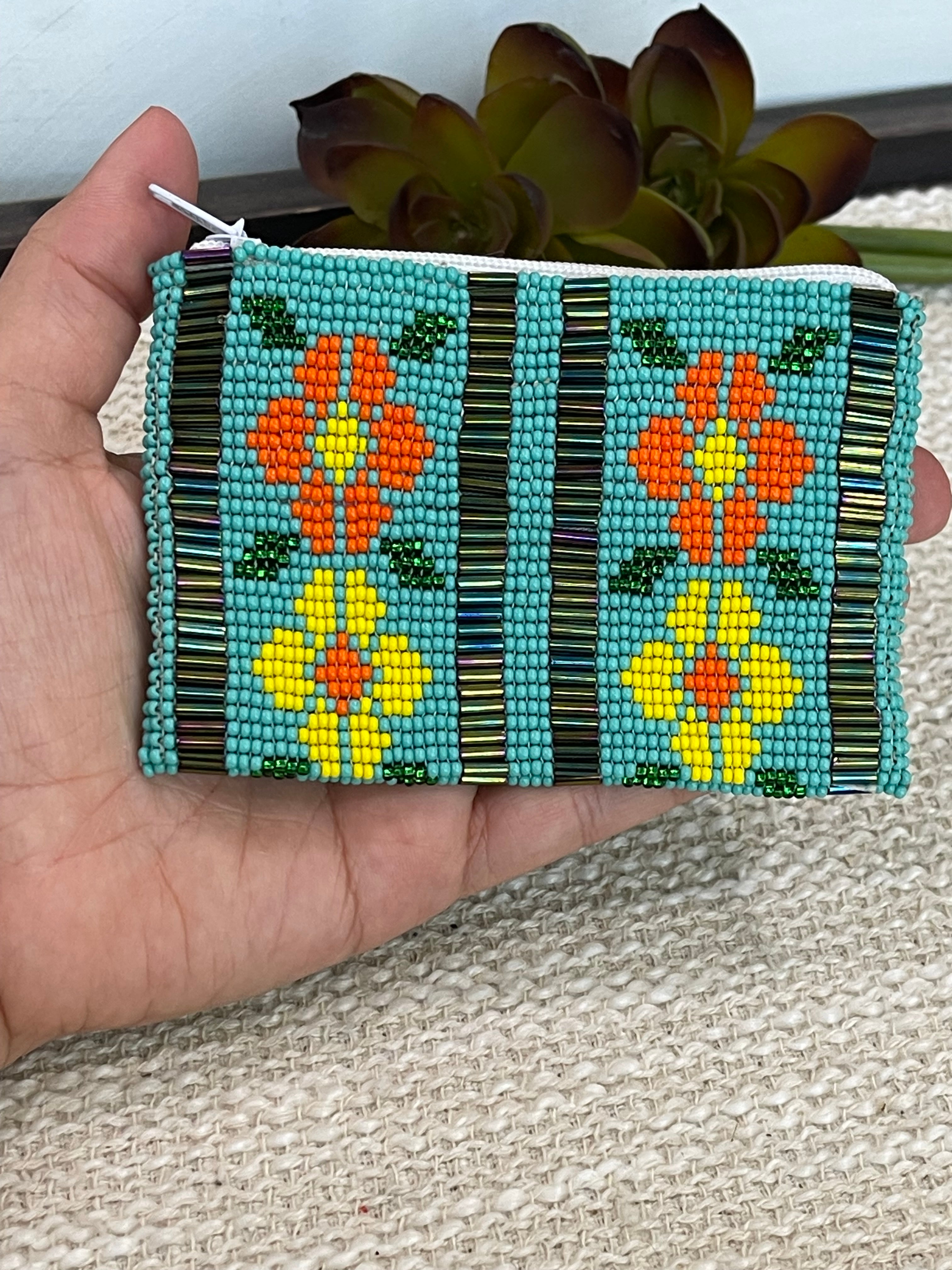 Handmade Beaded Flower Coin Purse