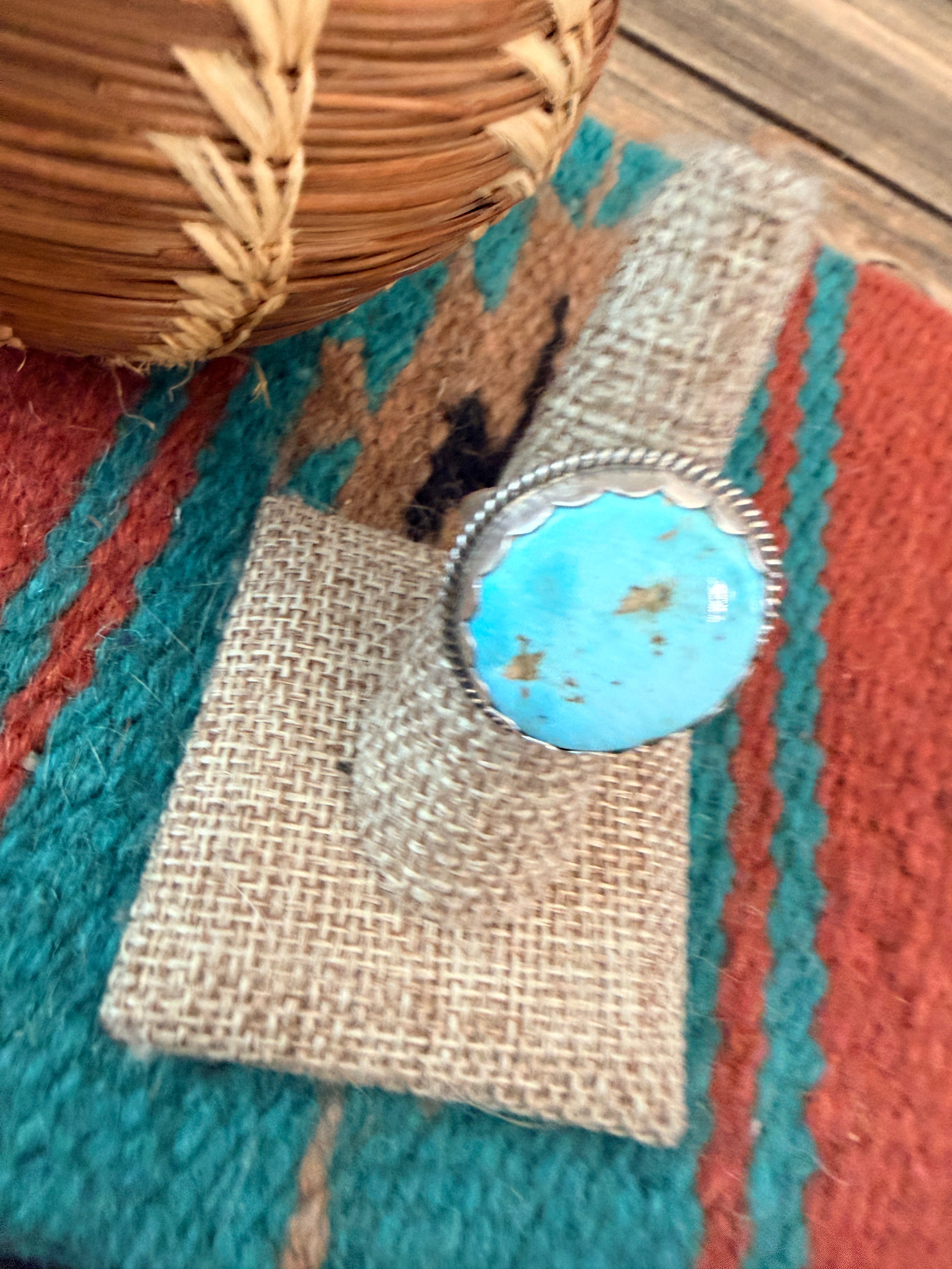 Handmade Sterling Silver & Blue Ridge Turquoise Adjustable Ring