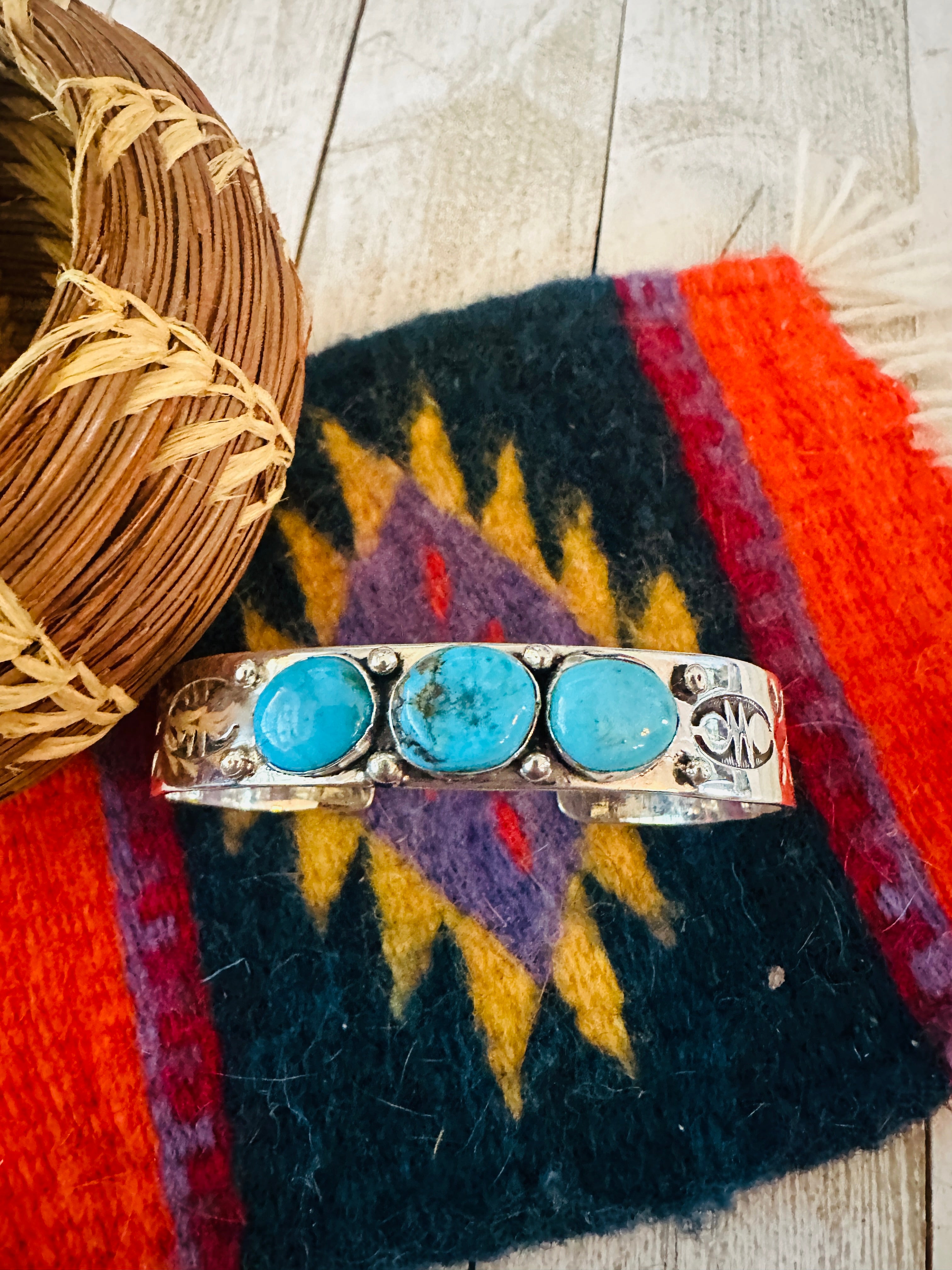 Navajo Sterling Silver & 3-Stone Turquoise Cuff Bracelet