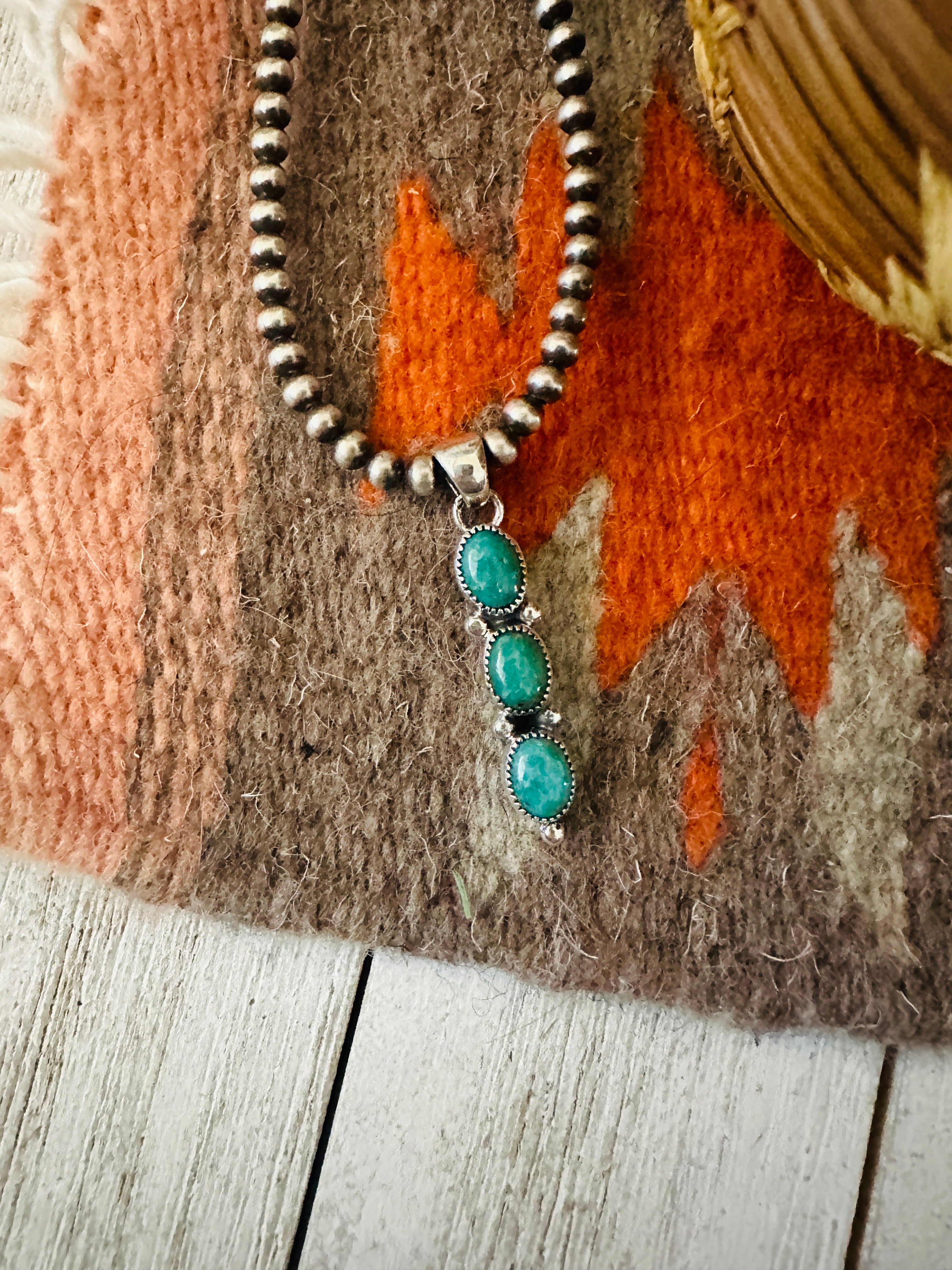 Navajo Turquoise & Sterling Silver Triple Stone Pendant