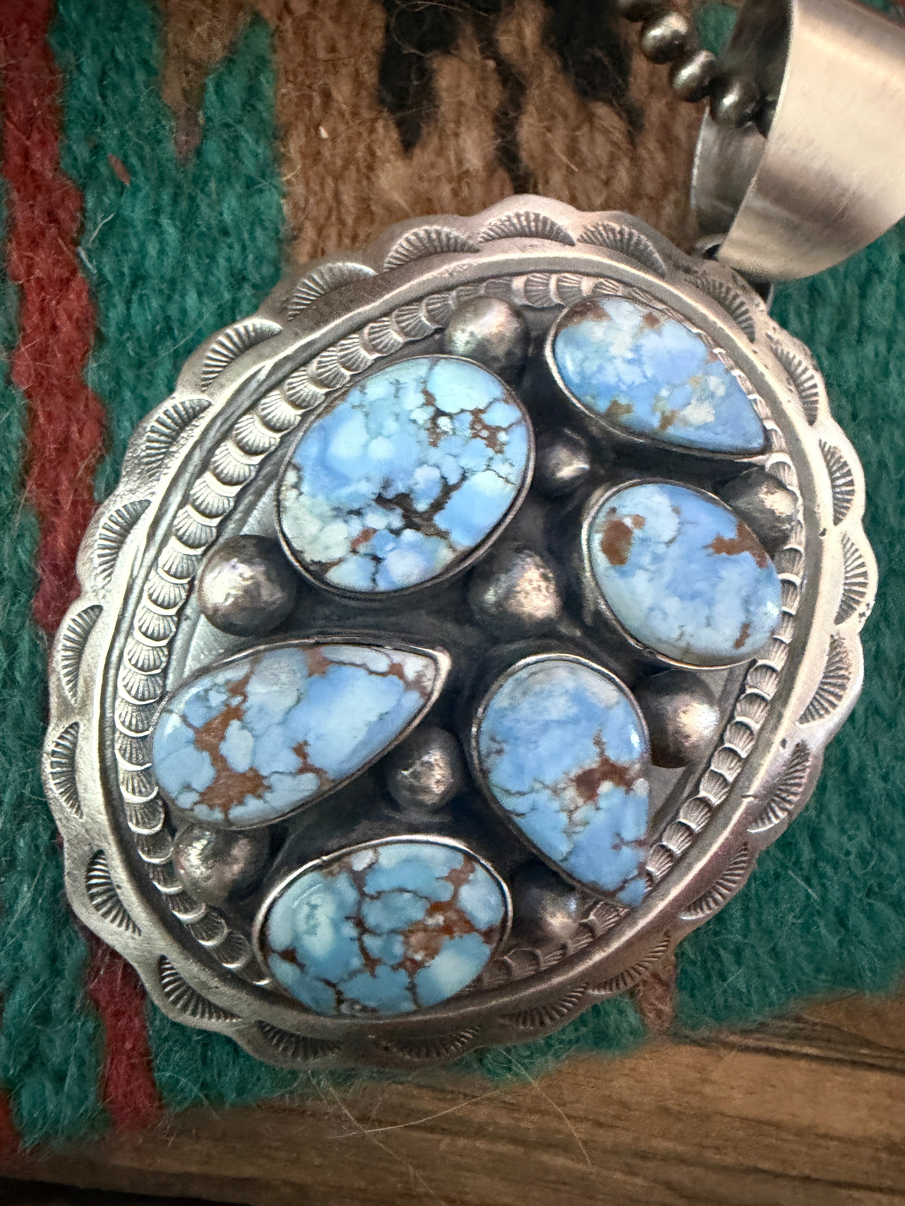 Handcrafted Sterling Silver & Golden Hills Turquoise Concho Pendant by Chimney Butte