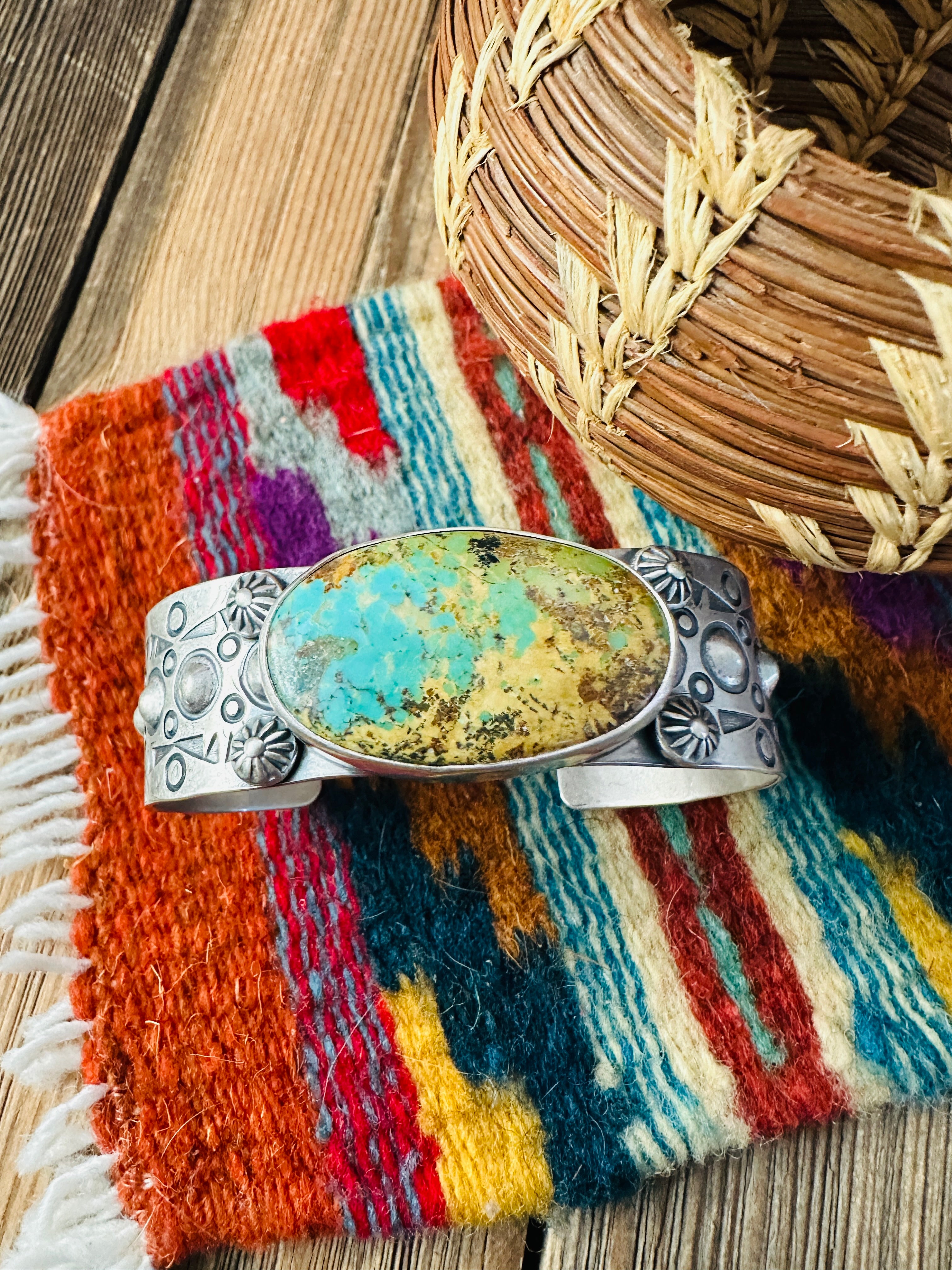 Handcrafted Royston Turquoise & Sterling Silver Cuff Bracelet by Benson Shorty