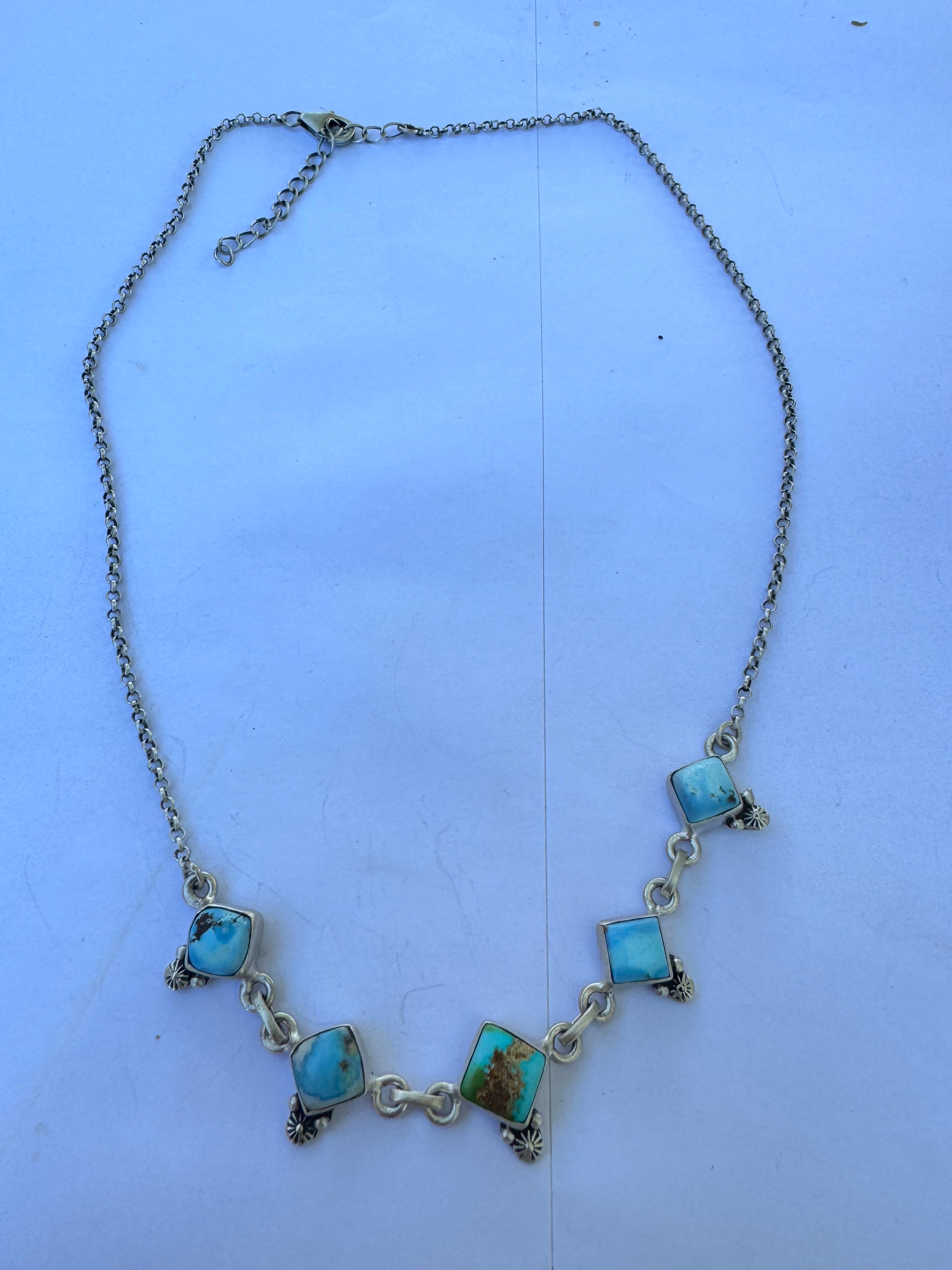 Handmade Sterling Silver, Golden Hills Turquoise & Sonoran Mountain Turquoise Necklace