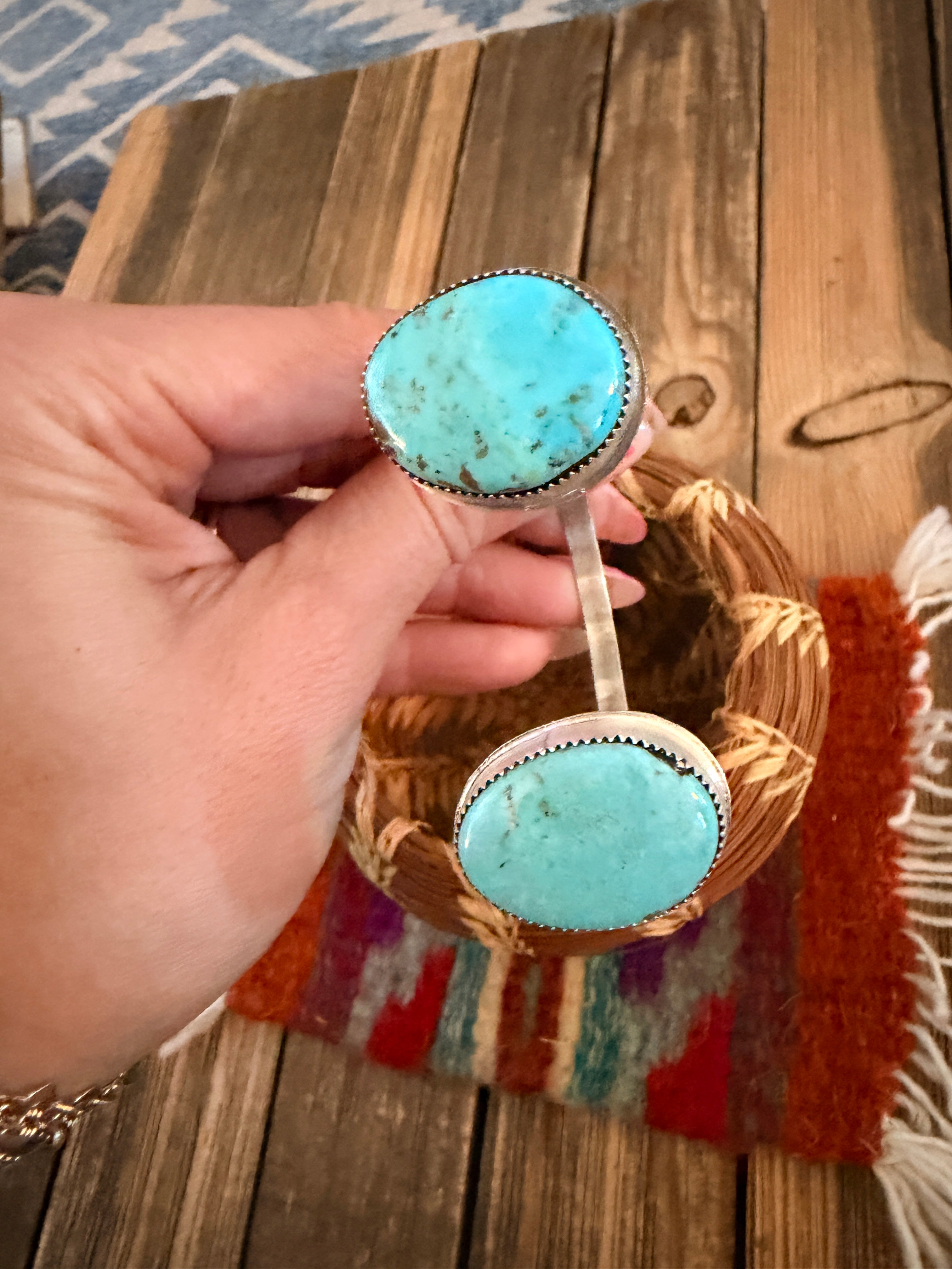 Handmade Turquoise & Sterling Silver Floating Cuff Bracelet