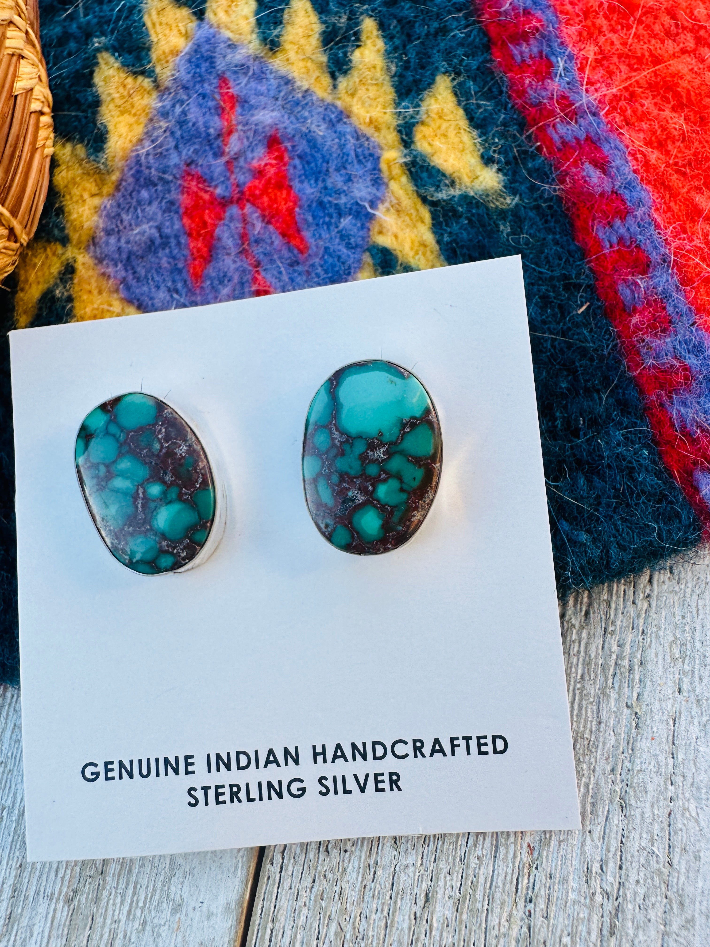 Handcrafted Kingman Web Turquoise & Sterling Silver Post Earrings