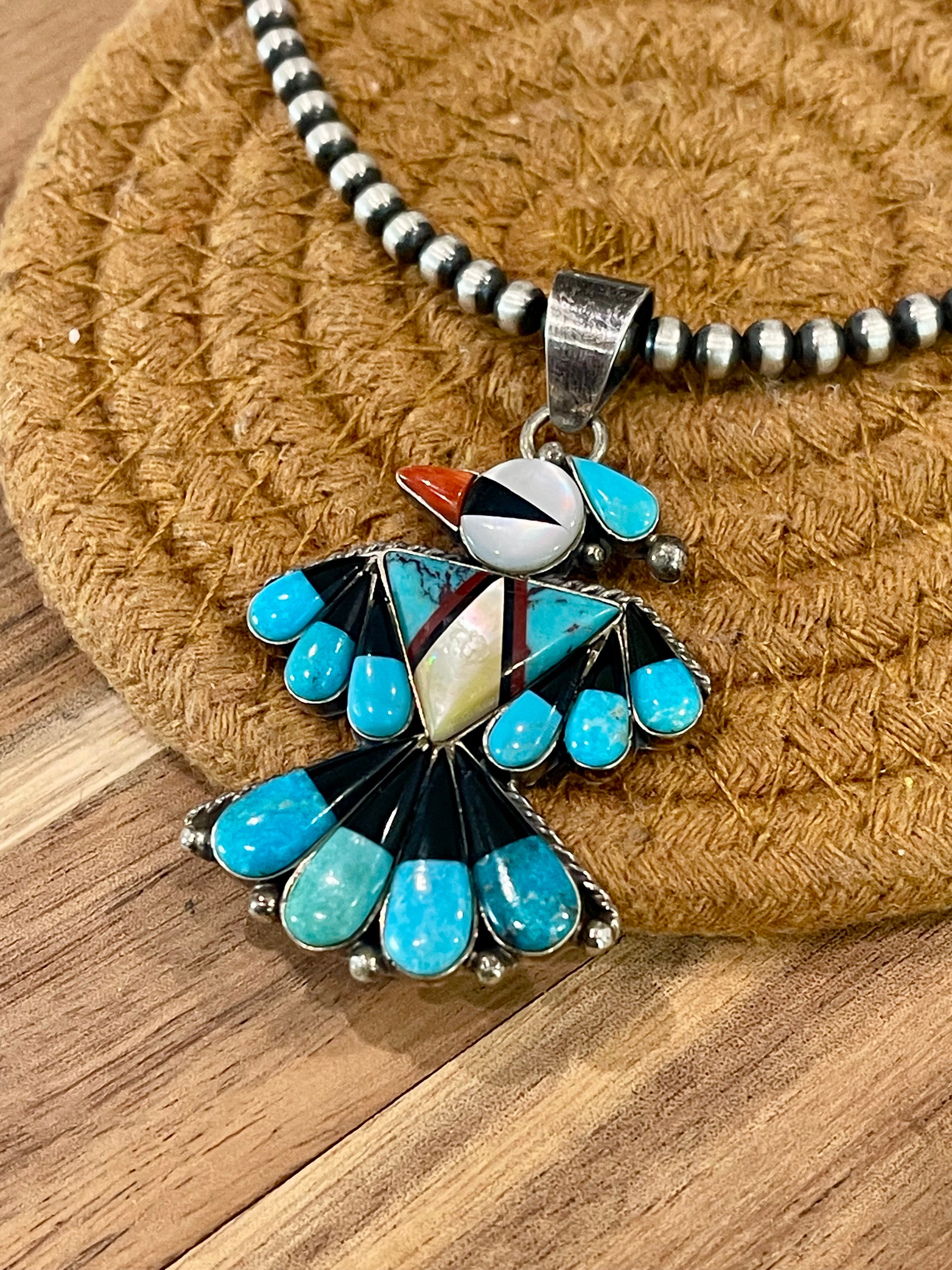 Handmade Sterling Silver & Multi Stone Thunderbird Pendant