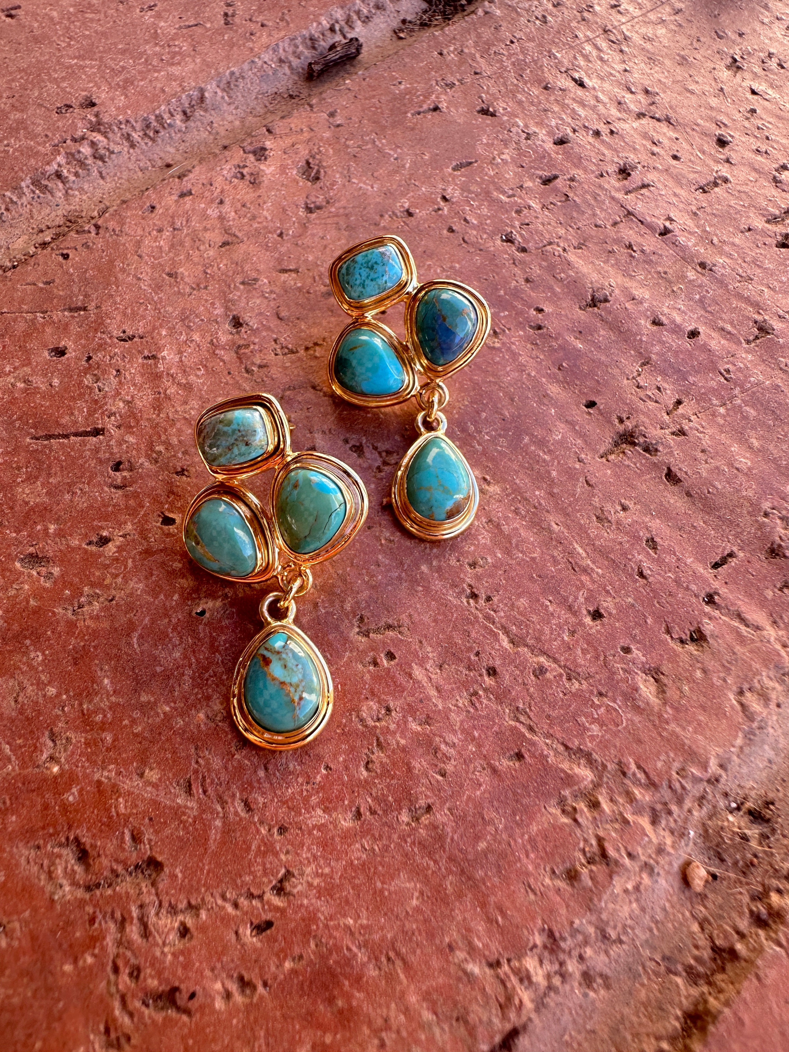 “The Golden Collection”  RODEO QUEEN Handmade Gold Plated Sterling Silver & Natural Turquoise Earrings